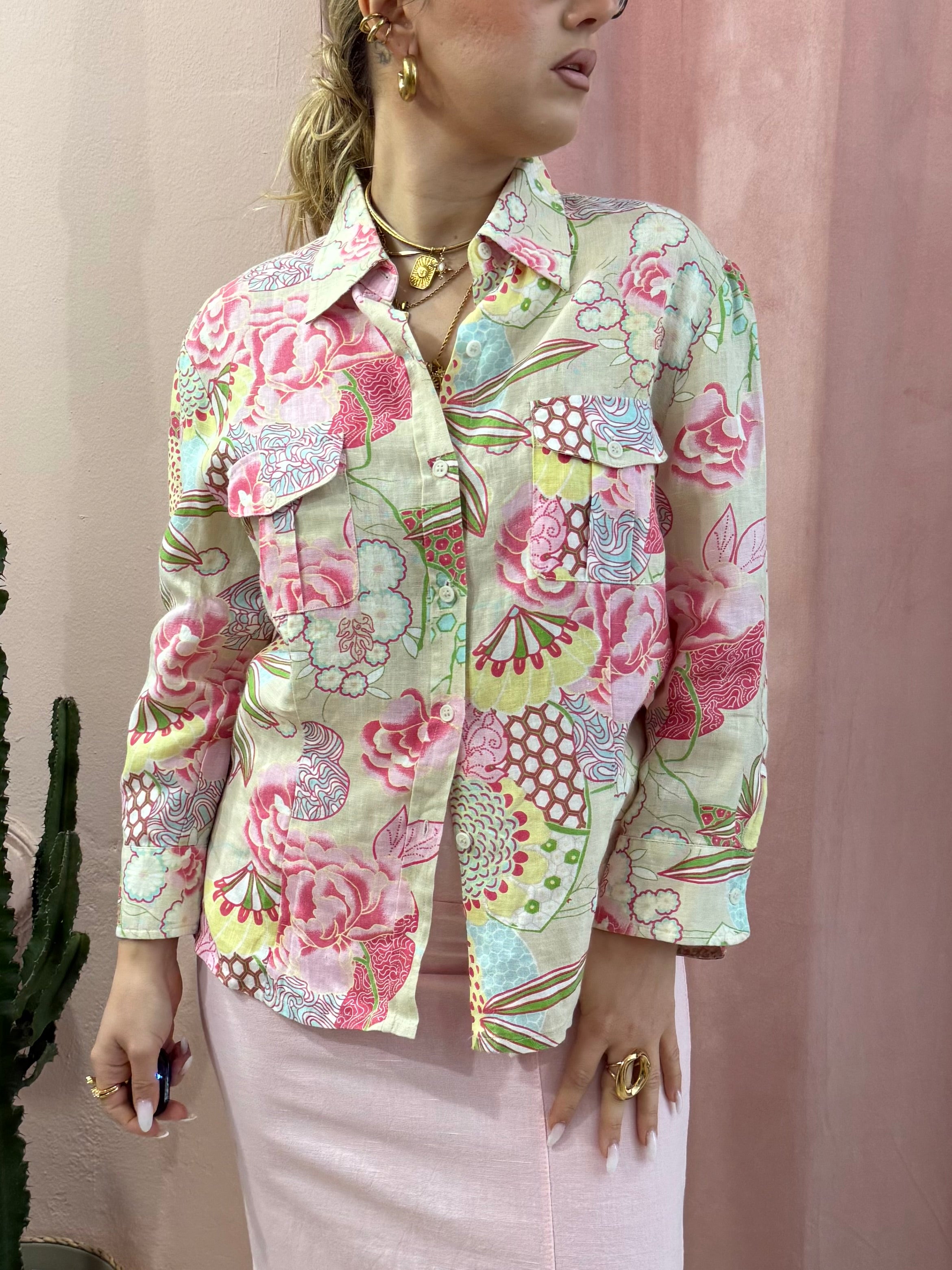 Camicia in fantasia in puro lino