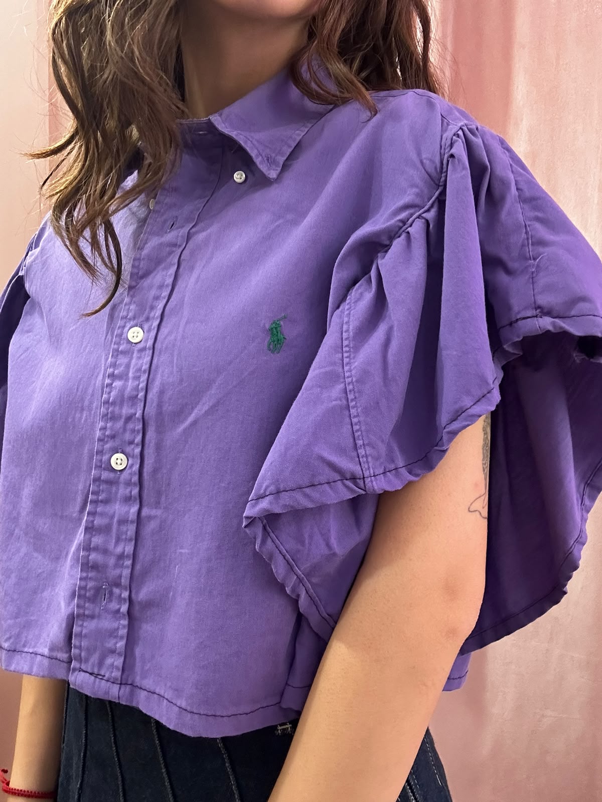 Camicia Ralph Lauren upcycling manica volant viola