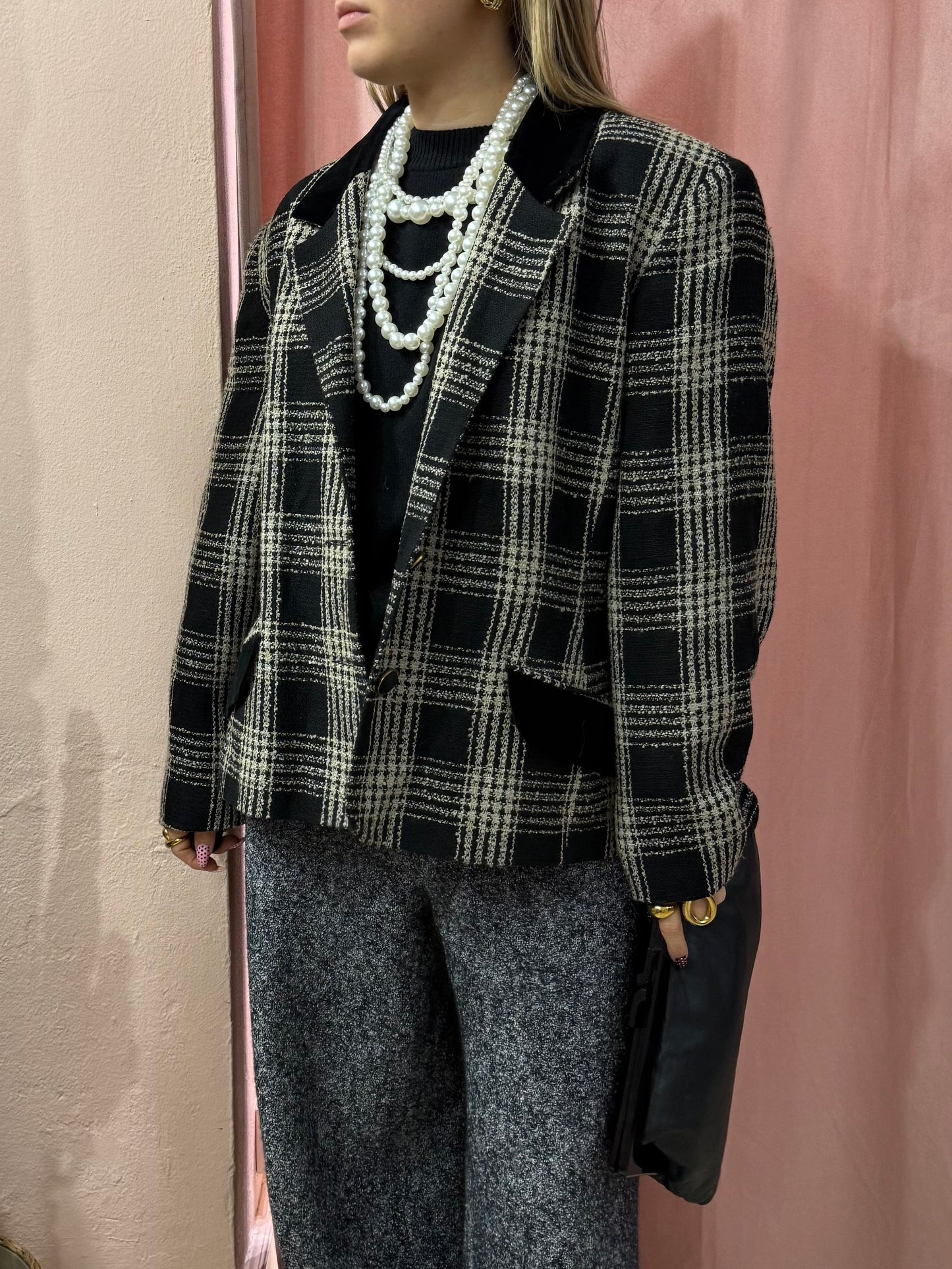 Blazer quadri bianco e nero