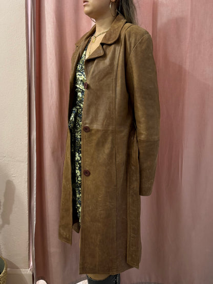 Trench in vera pelle con cinturino