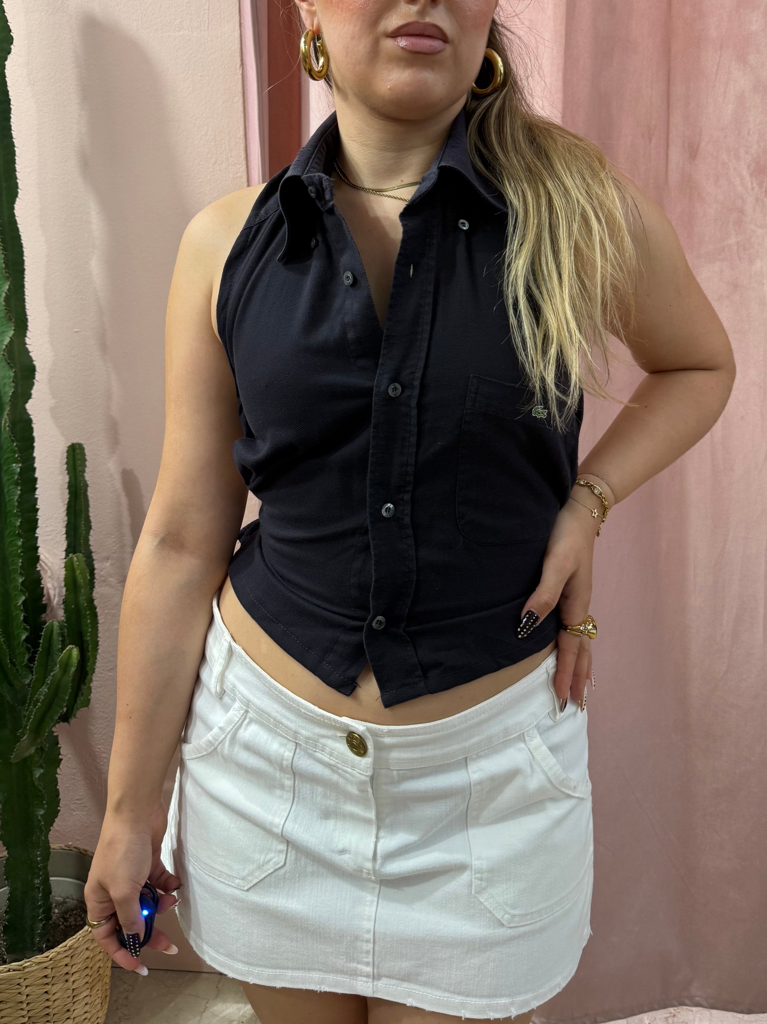 Top Lacoste upcycling nero