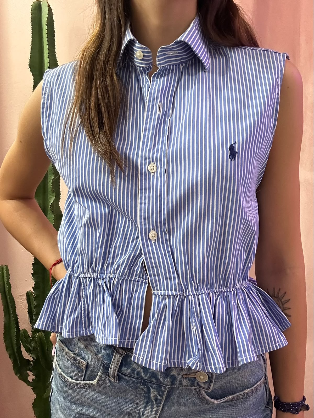 Camicia Ralph Lauren upcycling volant a righe blu