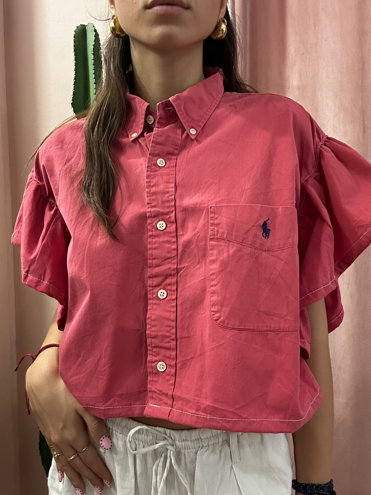 Camicia Ralph Lauren upcycling volant fragola