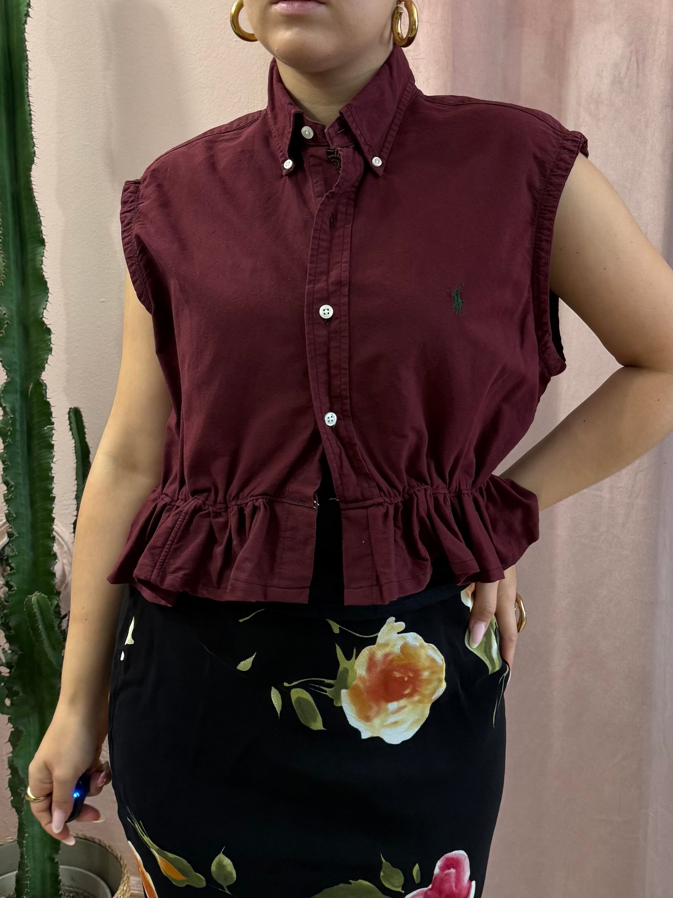 Camicia Ralph Lauren upcycling volant vino