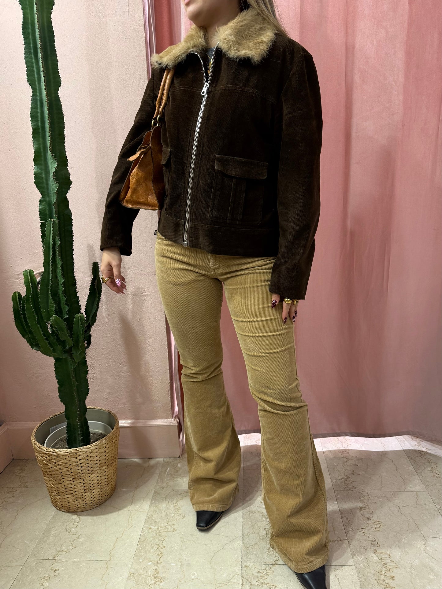 Giacca in tessuto con collo in pelliccia