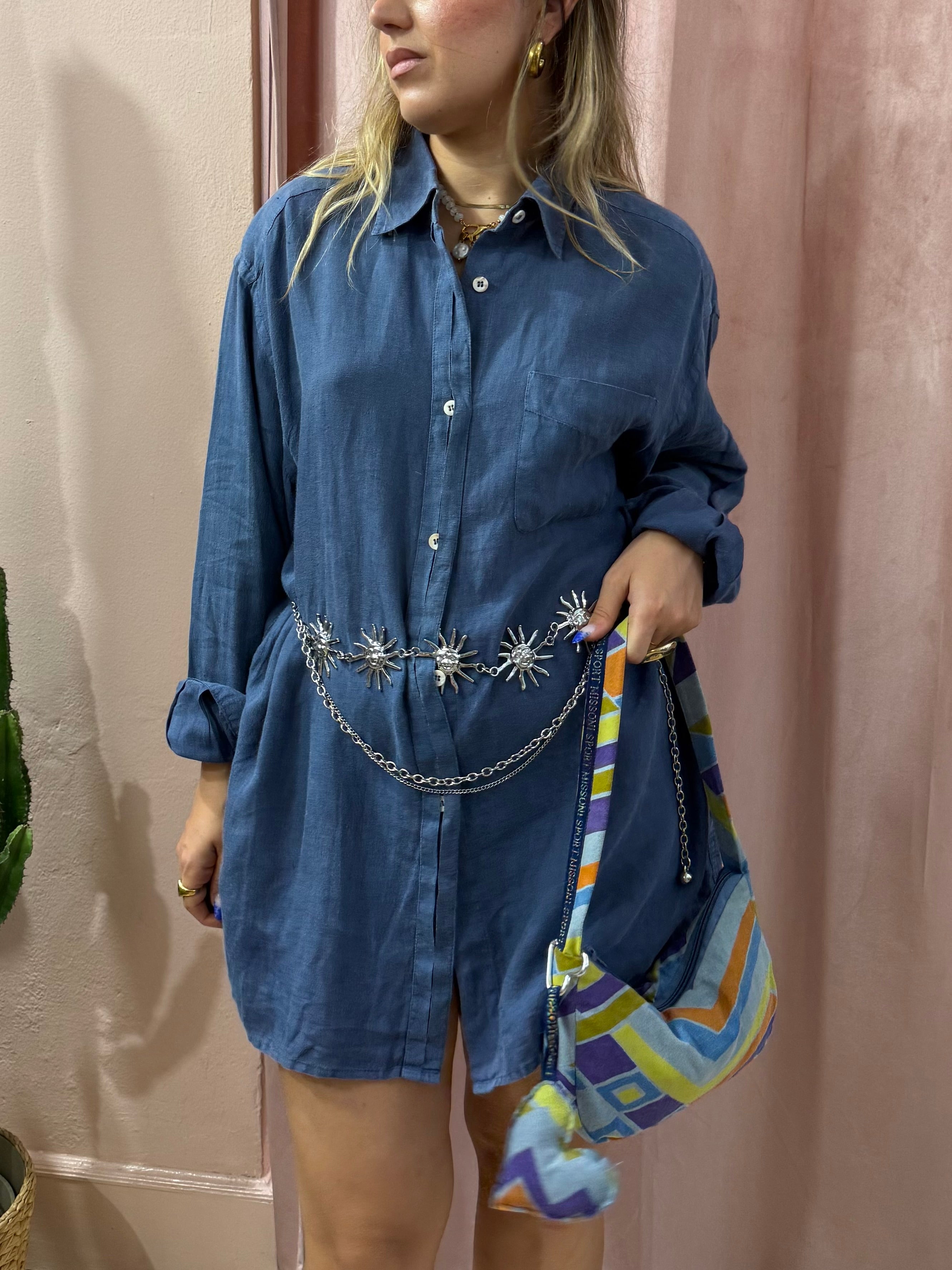 Camicione Max Mara blu in puro lino