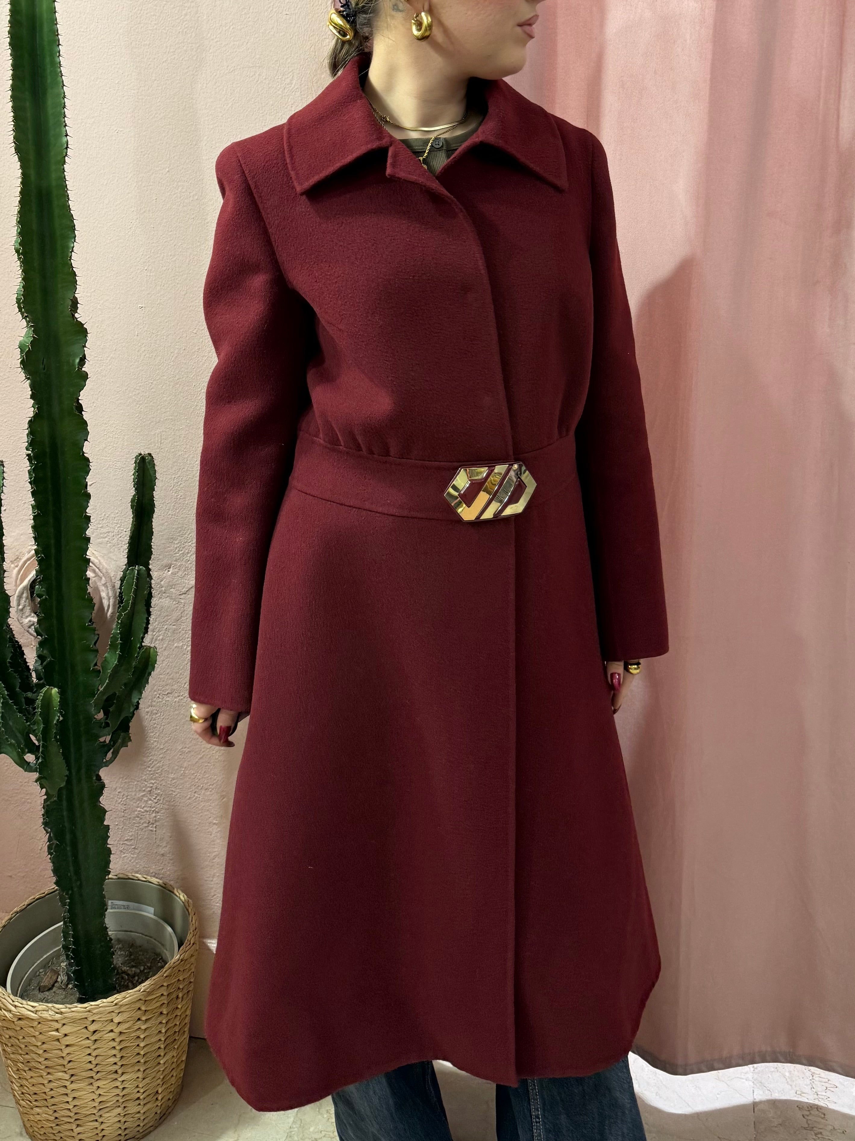 Cappotto bordeaux in lana tessuto Agnona