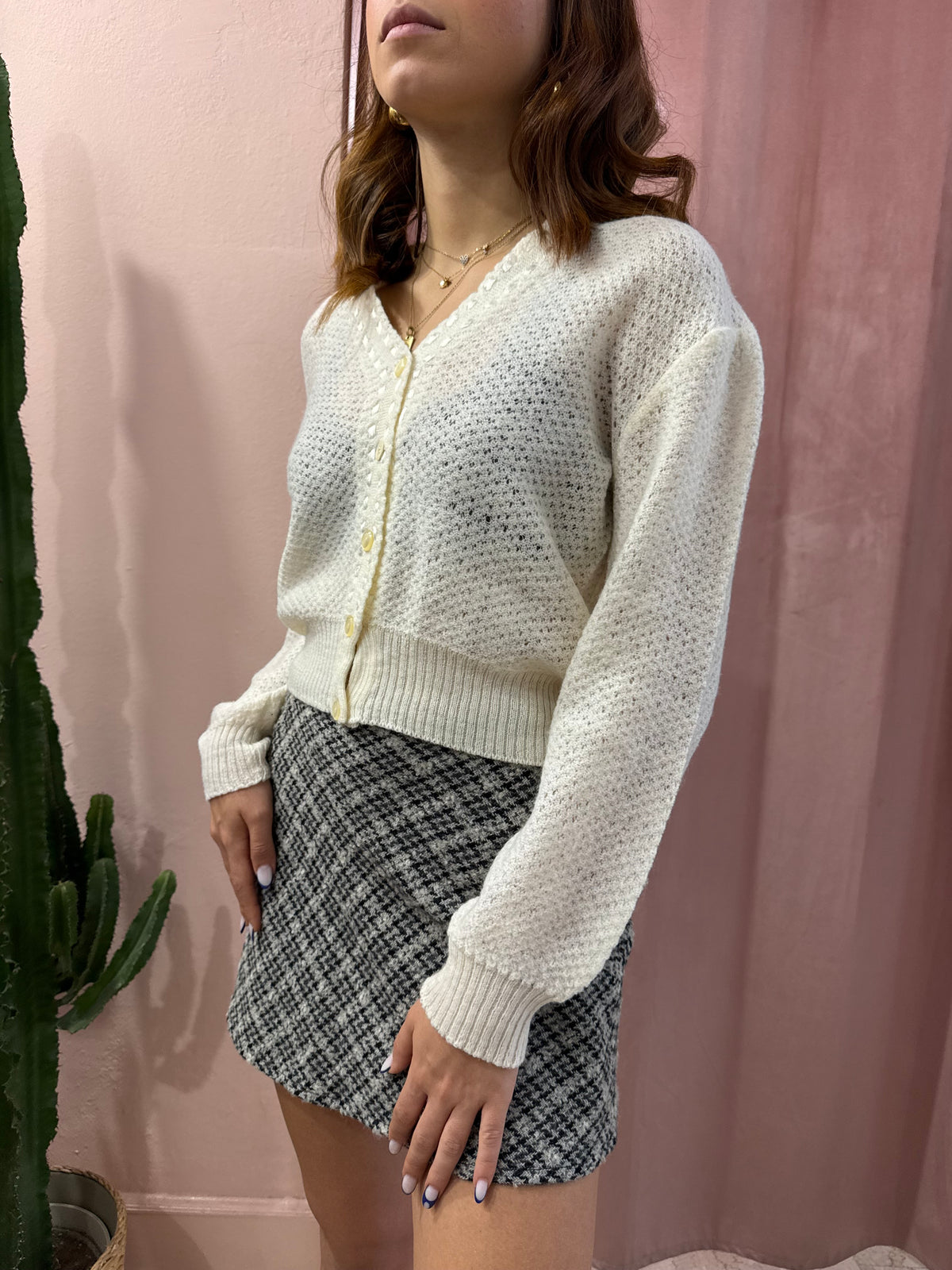Cardigan panna in pura lana
