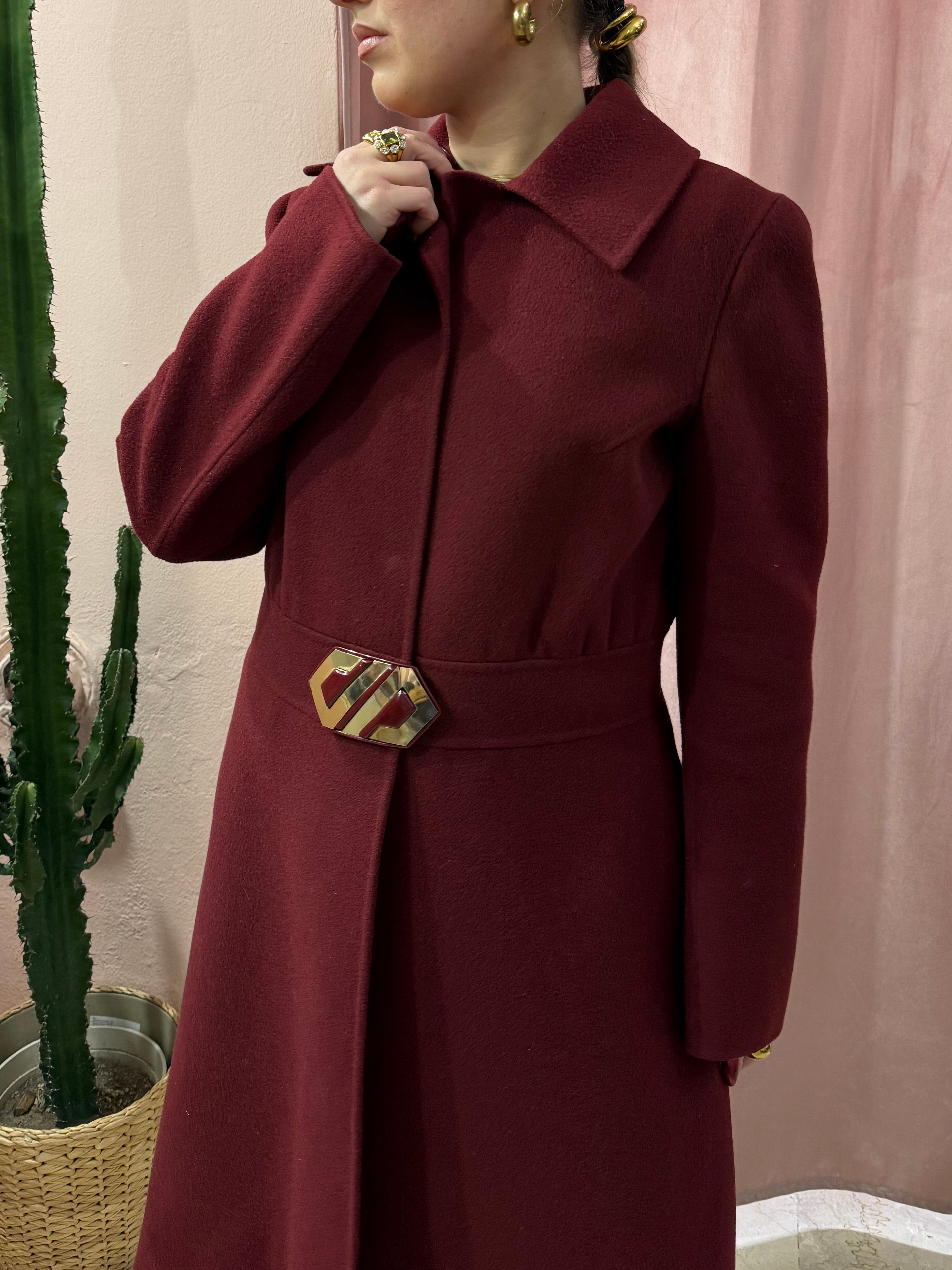 Cappotto bordeaux in lana tessuto Agnona