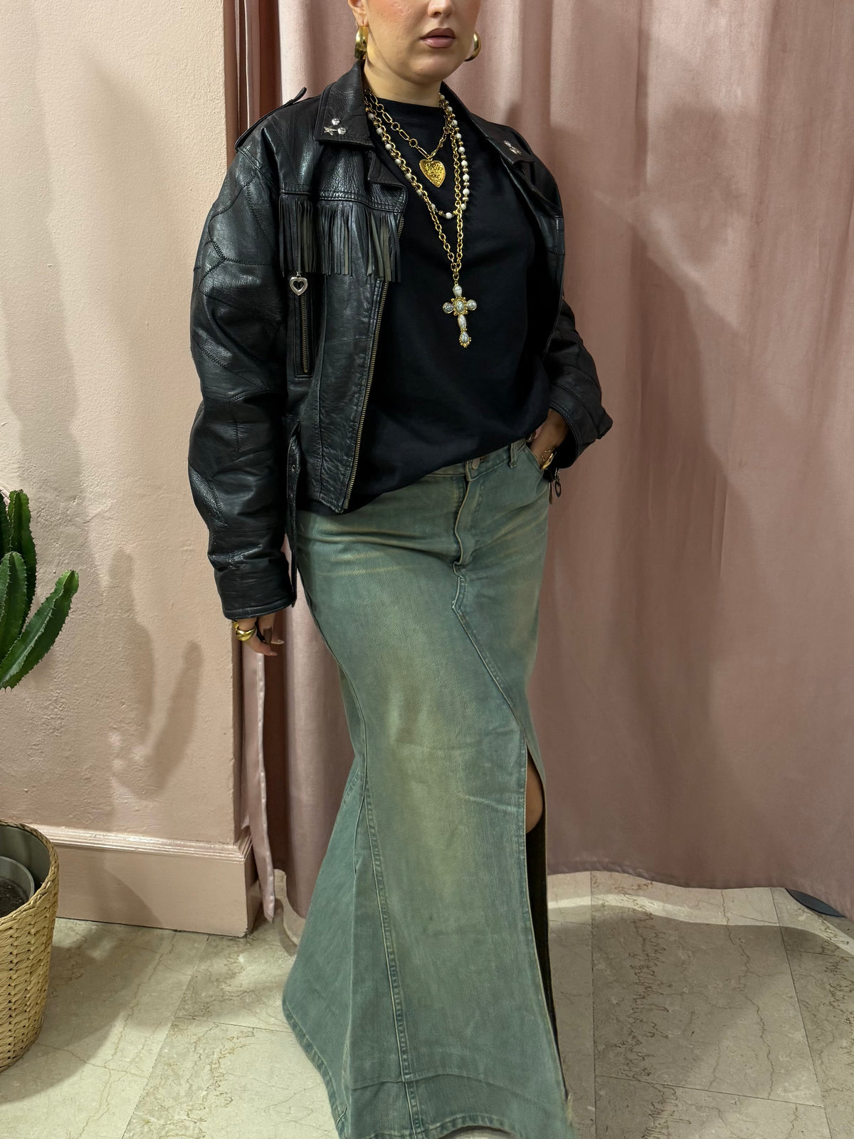Maxi gonna in denim con spacco