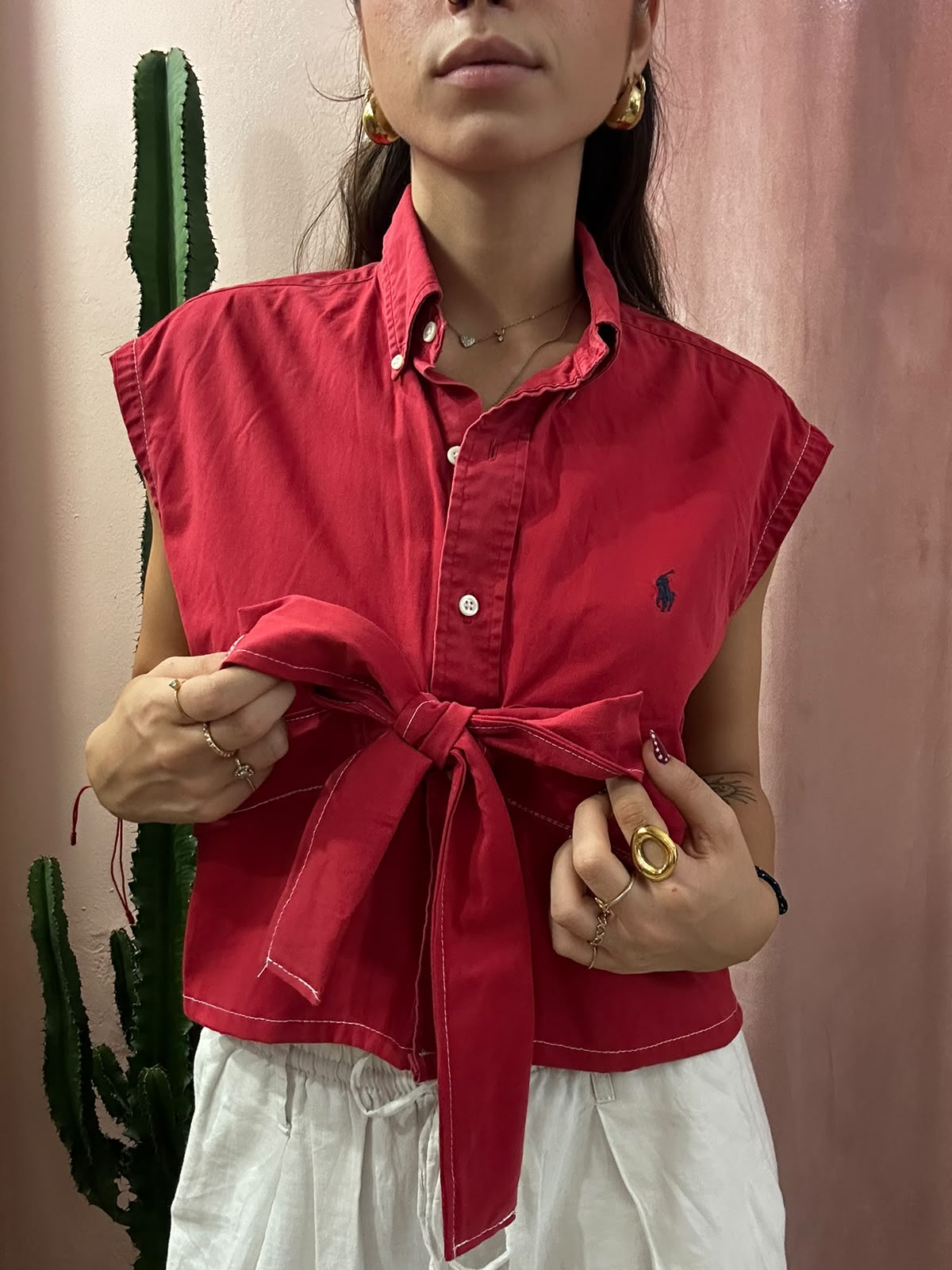 Camicia Ralph Lauren upcycling fiocco rossa