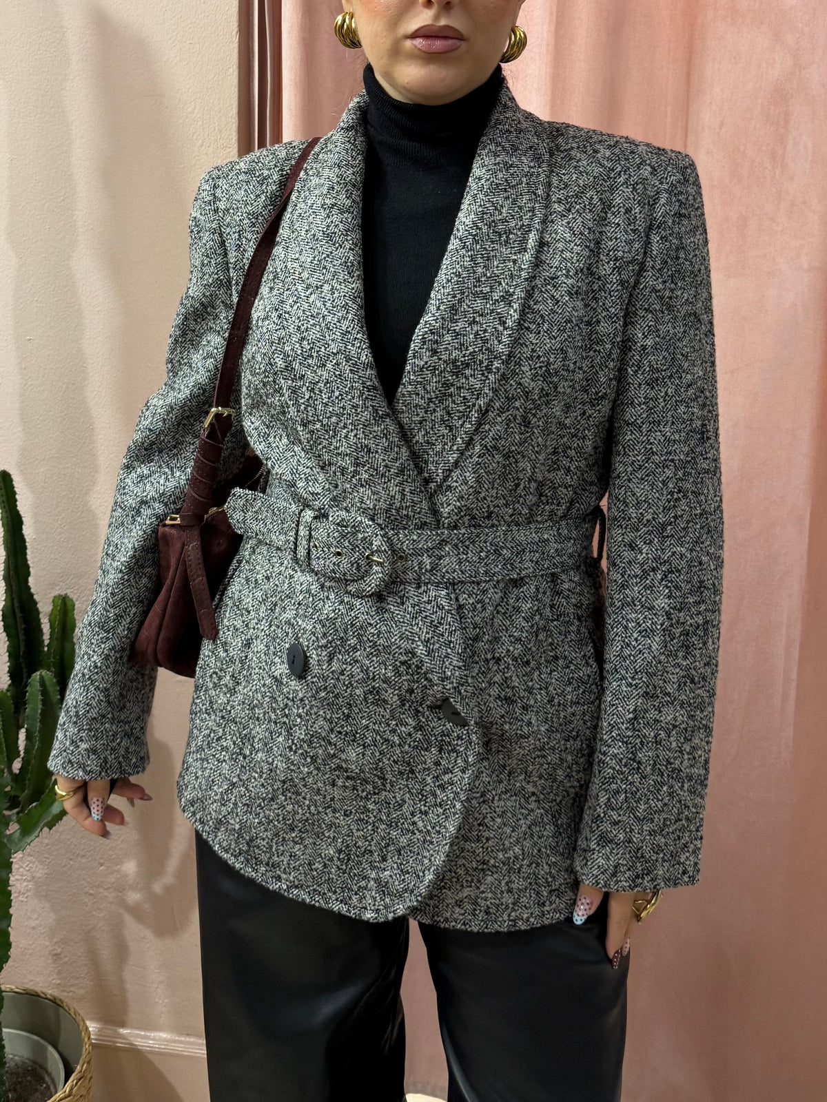 Blazer mélange con cinturino