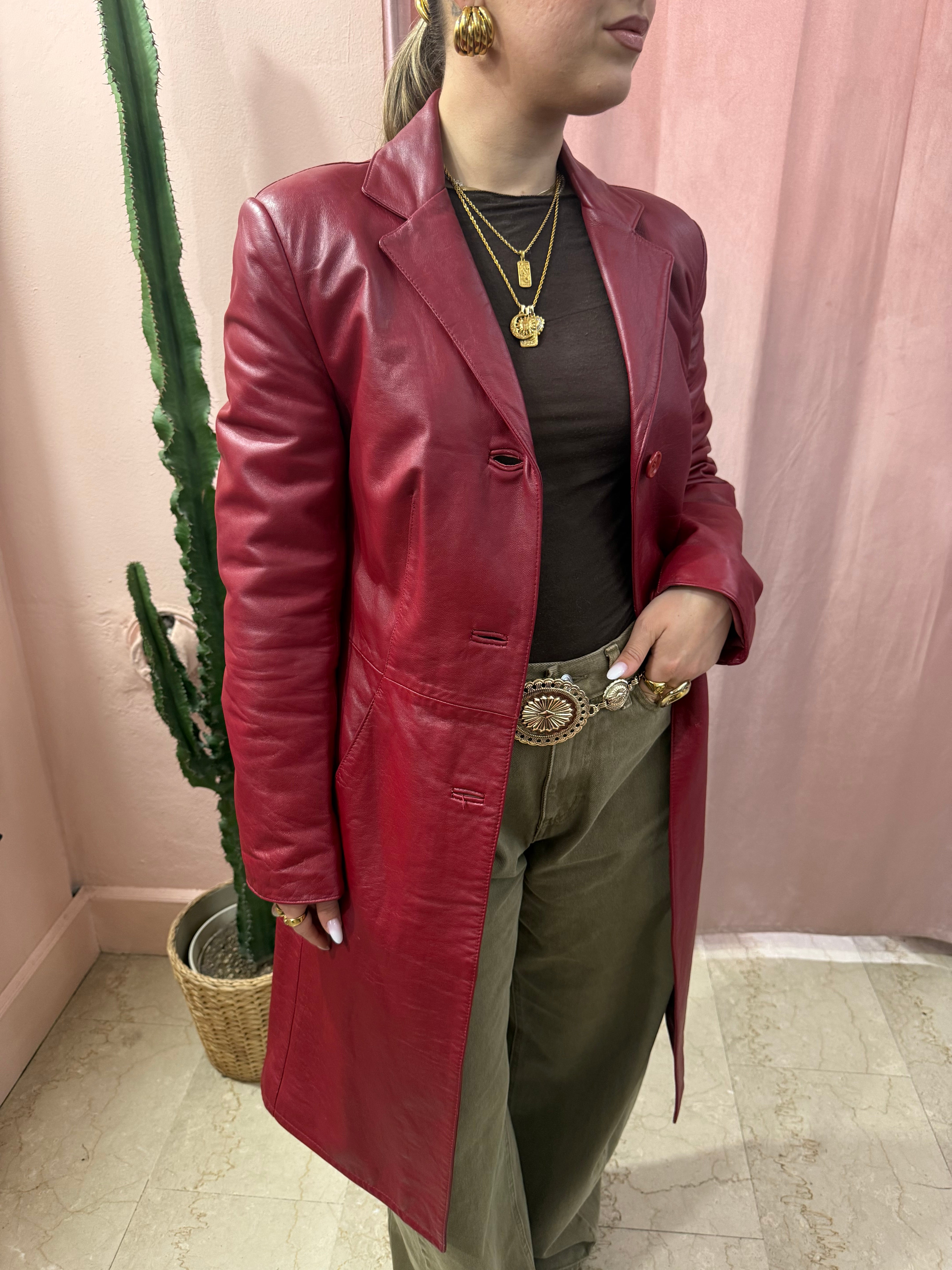 Giacca lunga in pelle rossa