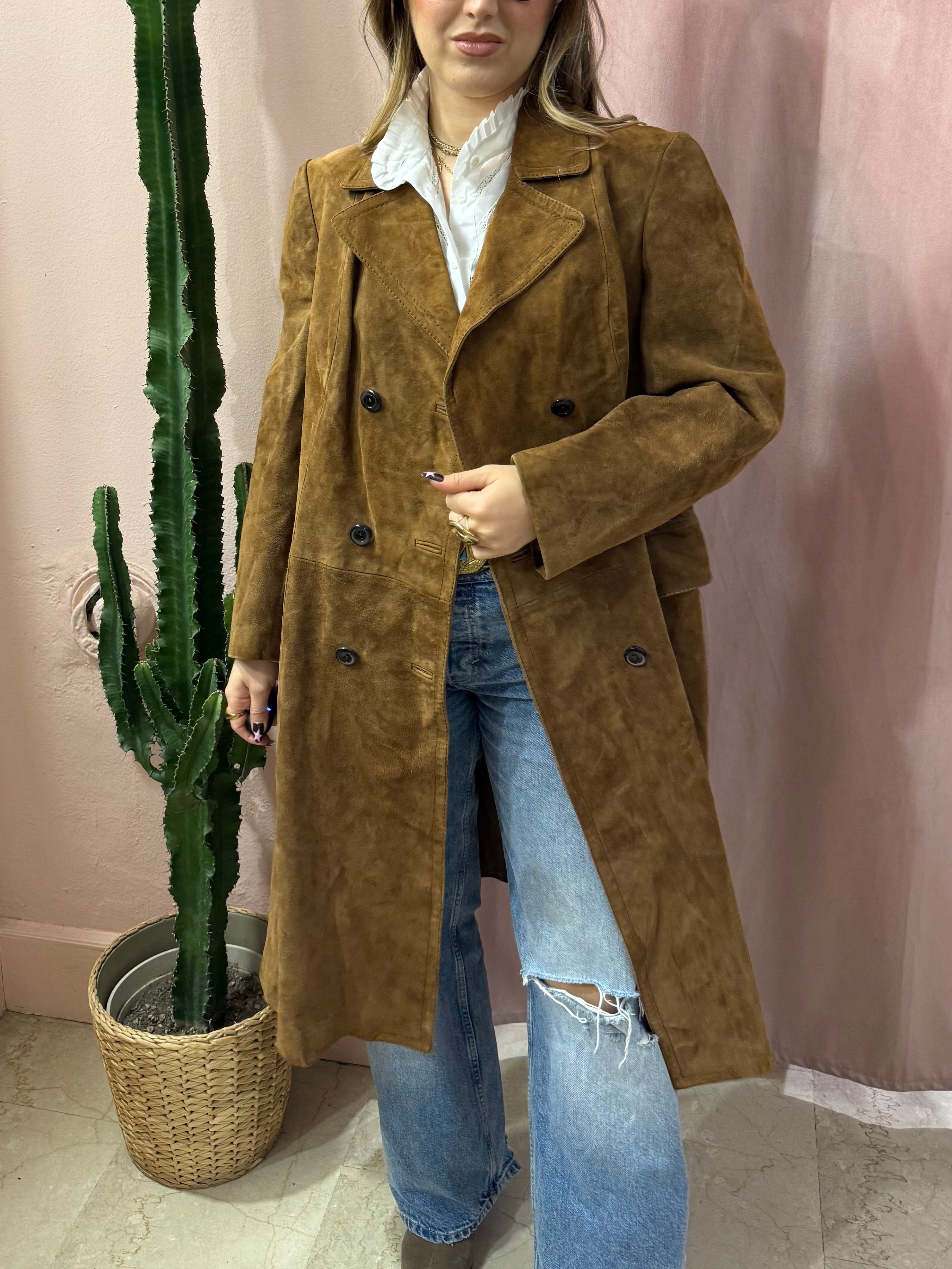 Trench scamosciato in pelle