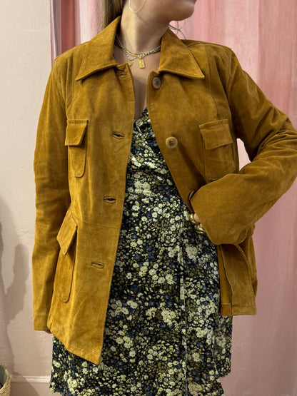 Giacca modello Sahariana in pelle scamosciata