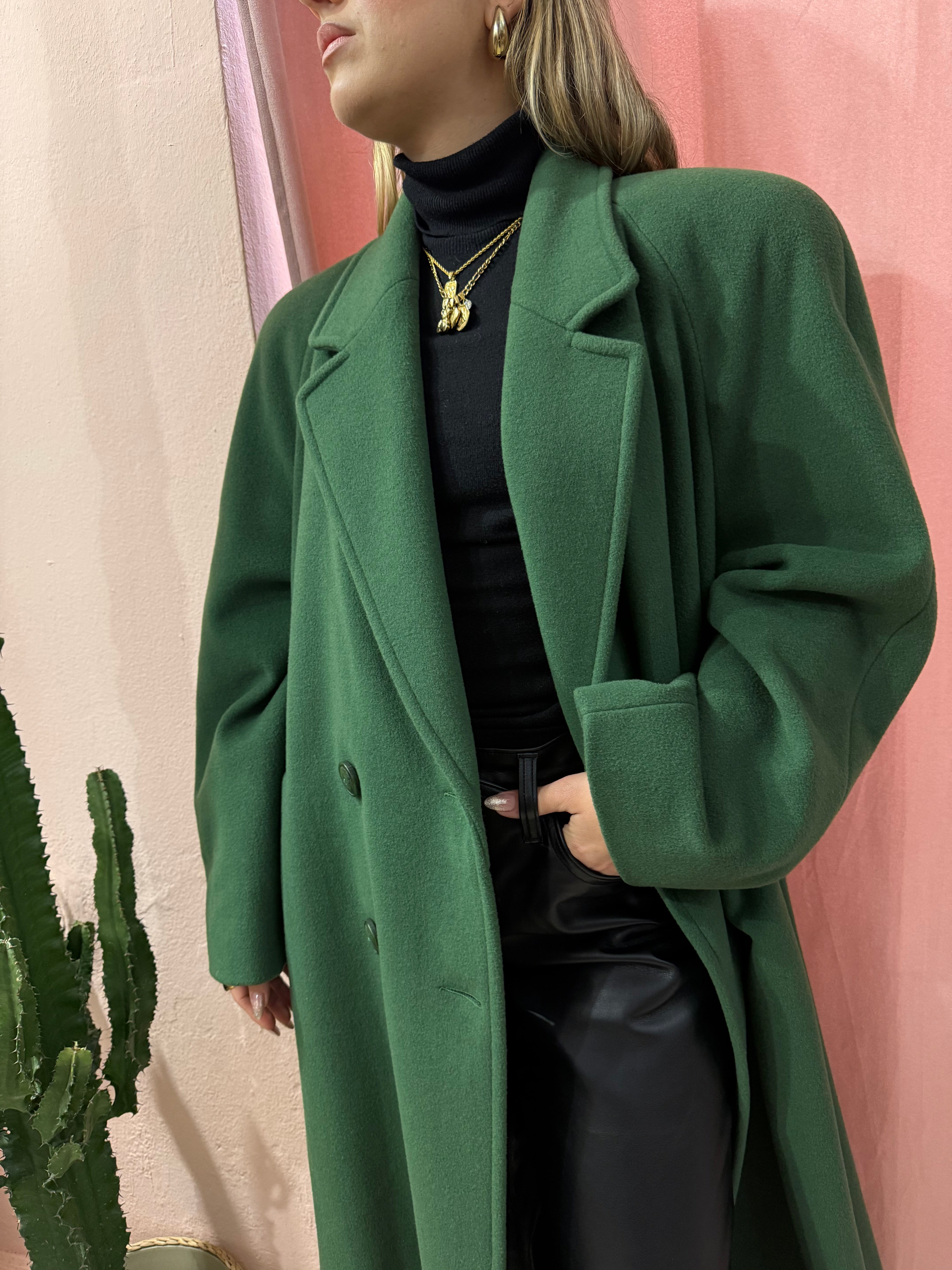 Maxi cappotto in lana verde
