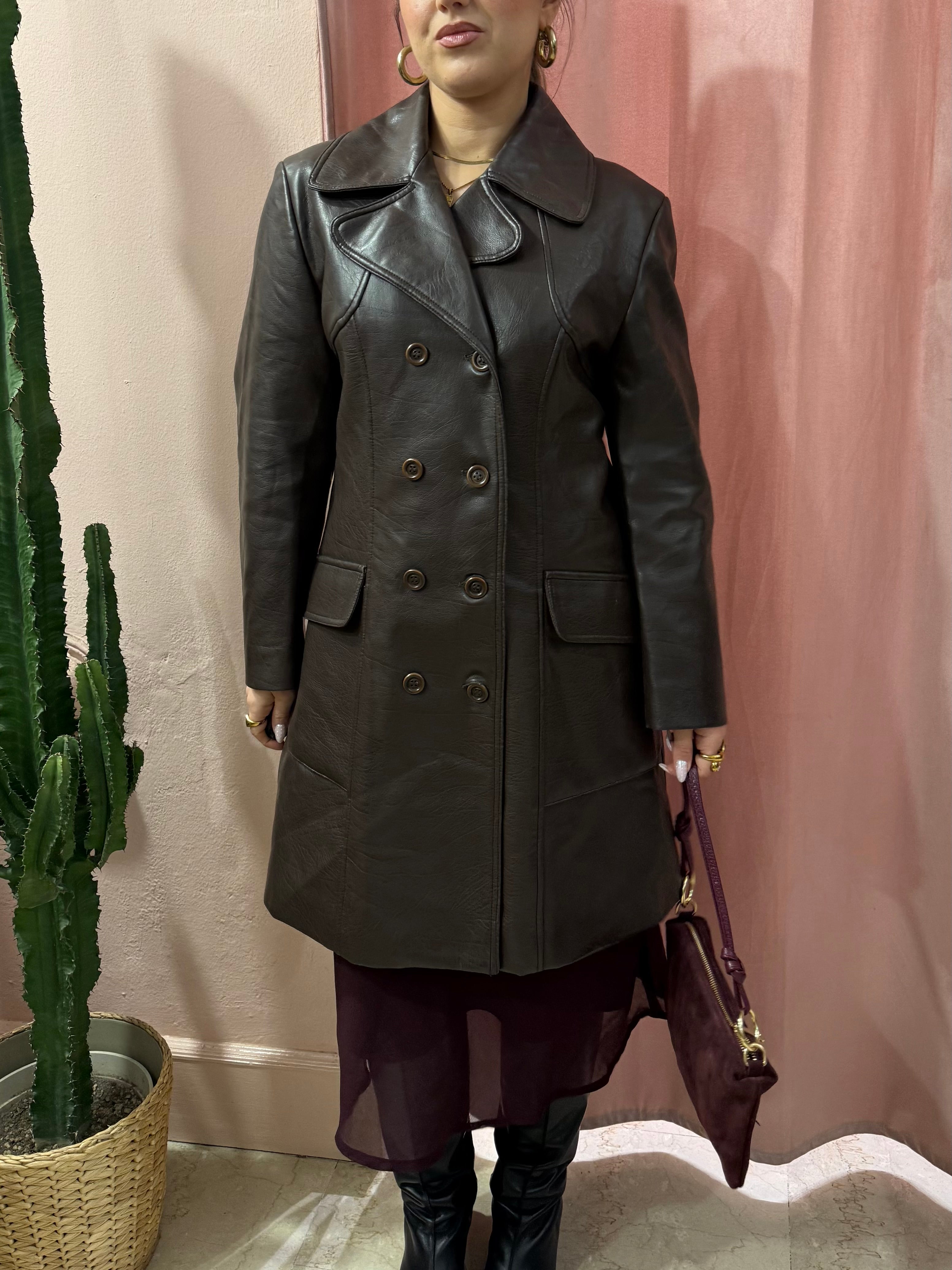 Trench vintage in vera pelle cioccolato