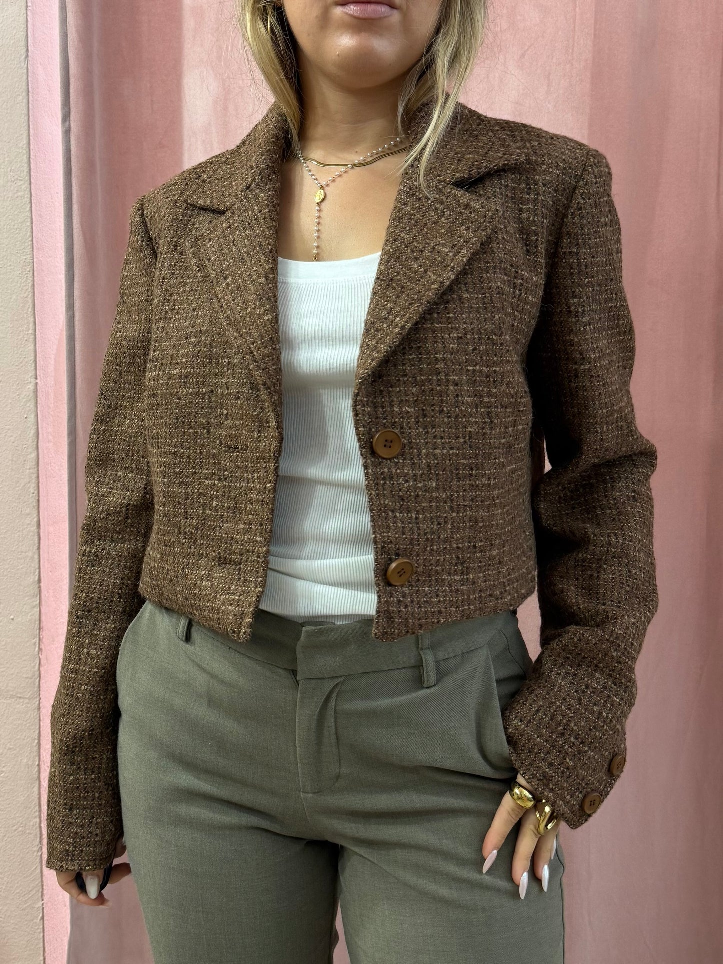 Blazer crop in lana mélange