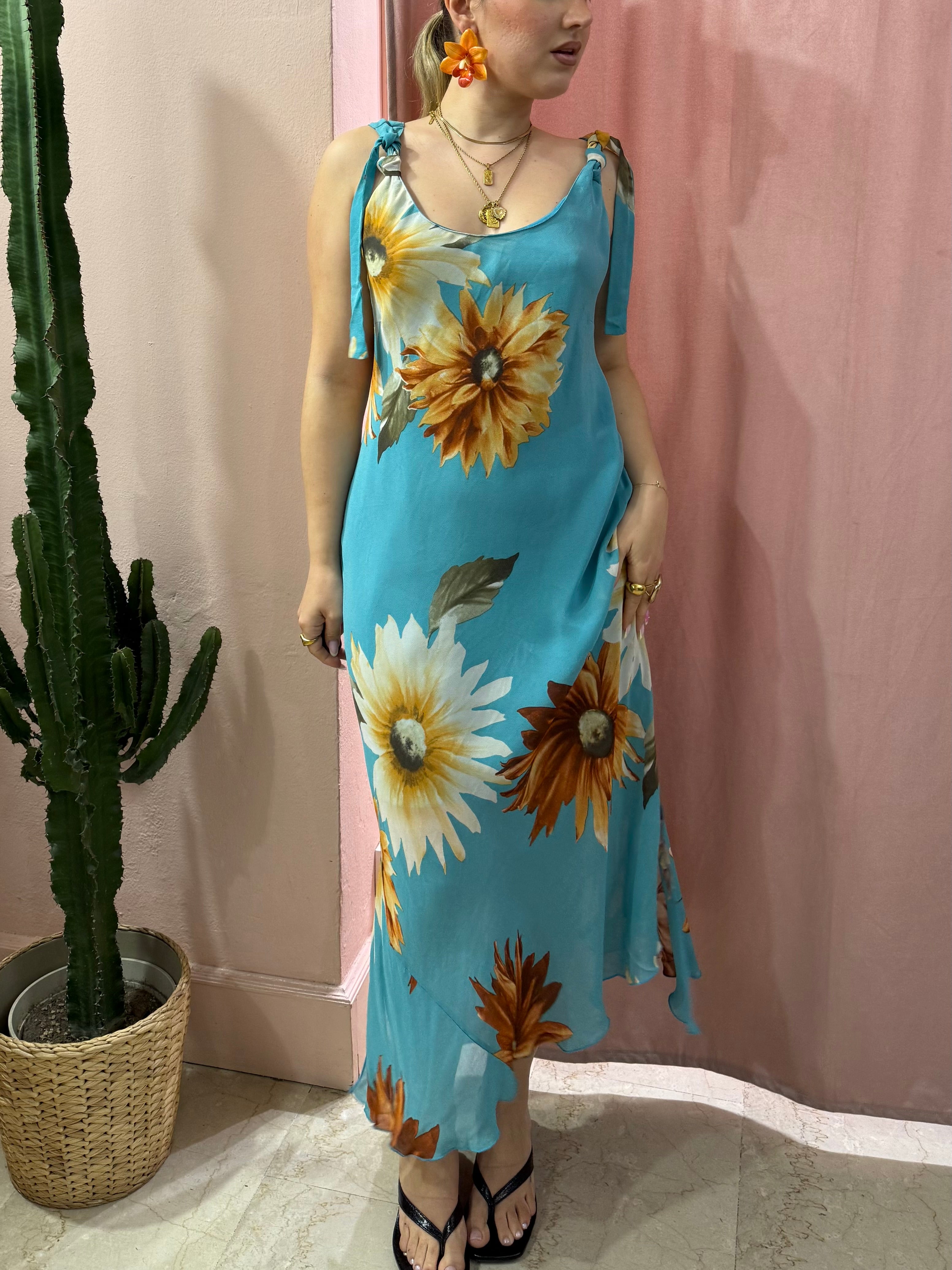 Vestito morbido 00s fiori arancio