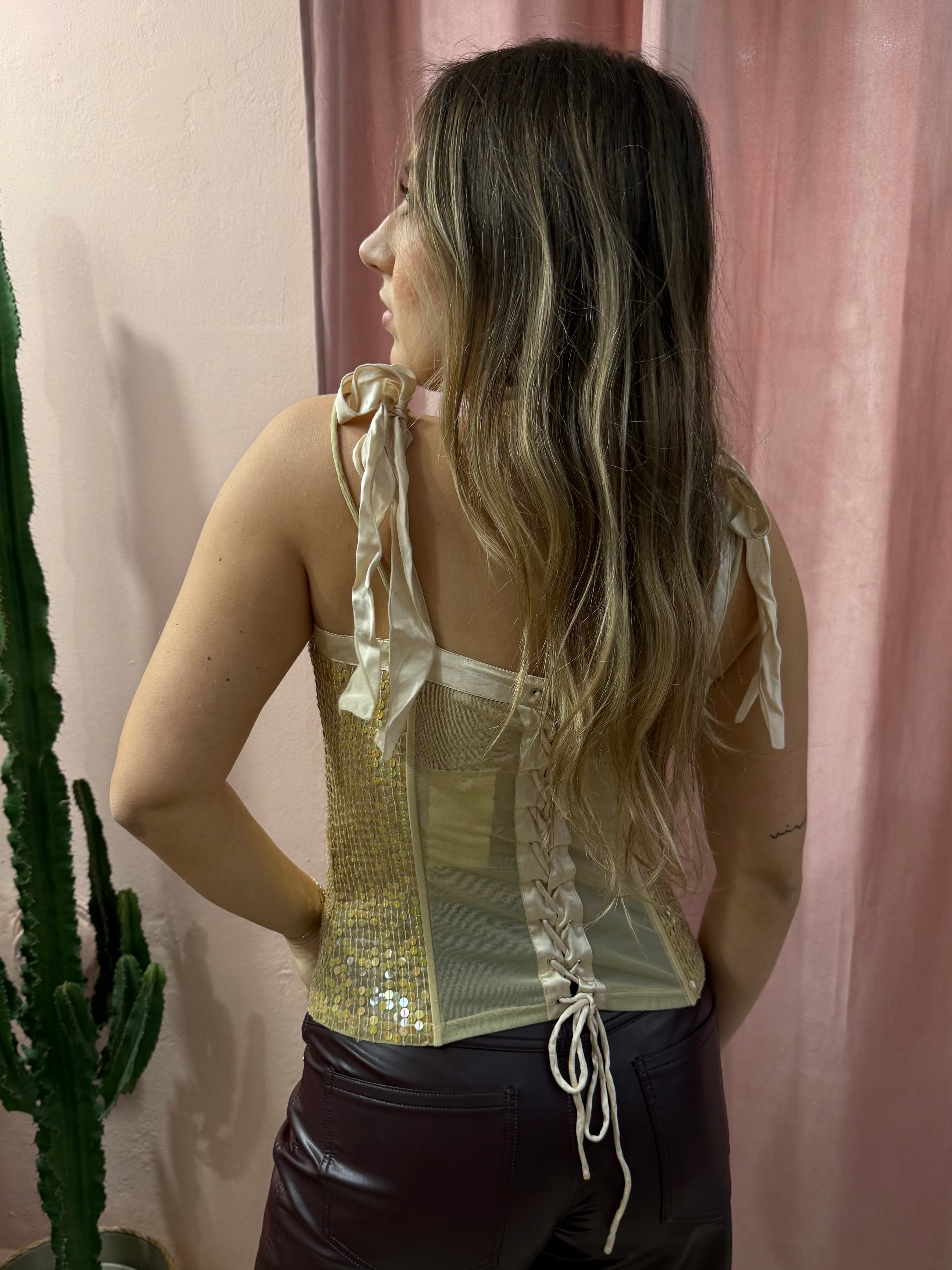 Corsetto Pinko con paillettes champagne