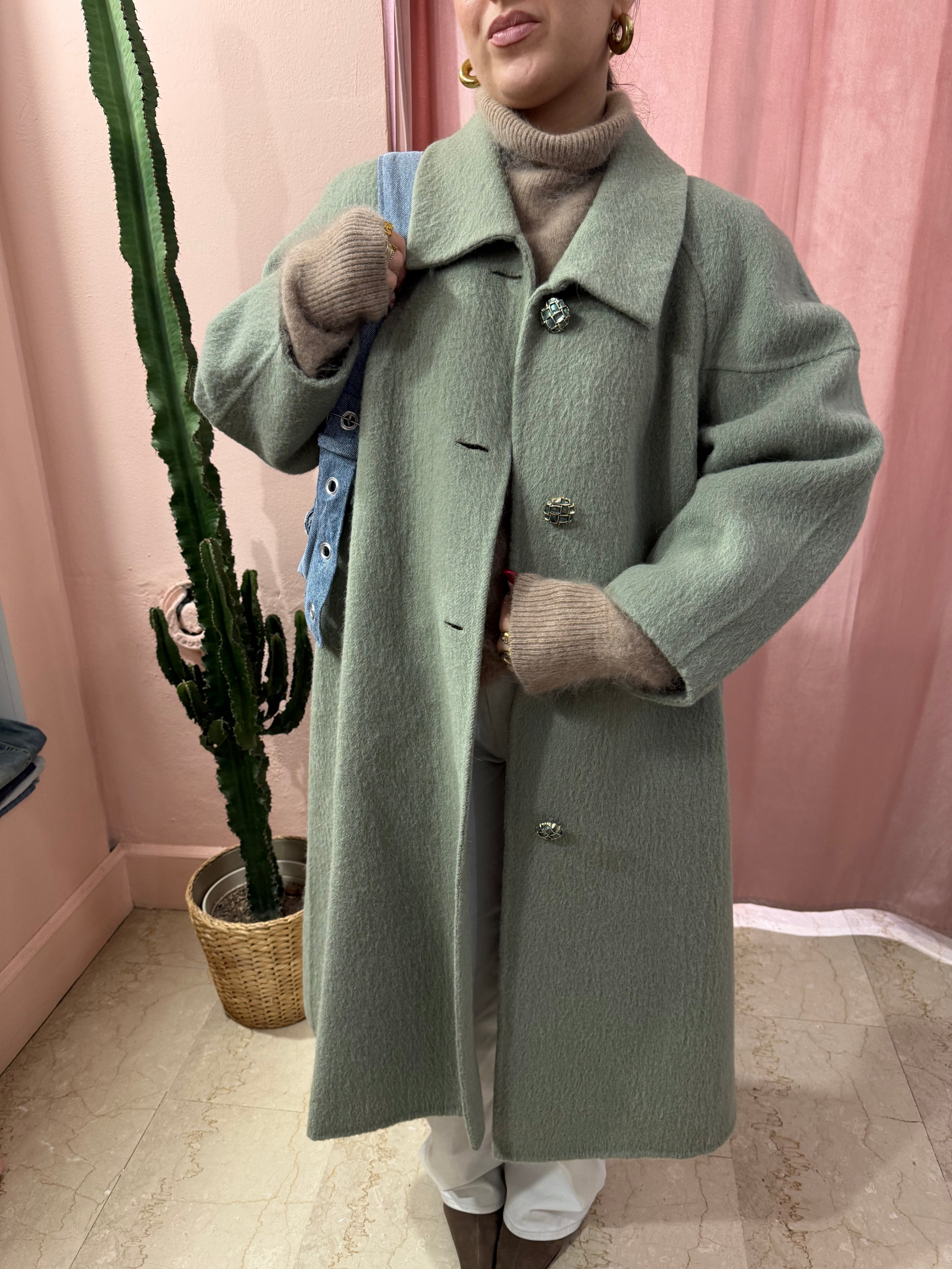 Cappotto vintage in lana salvia