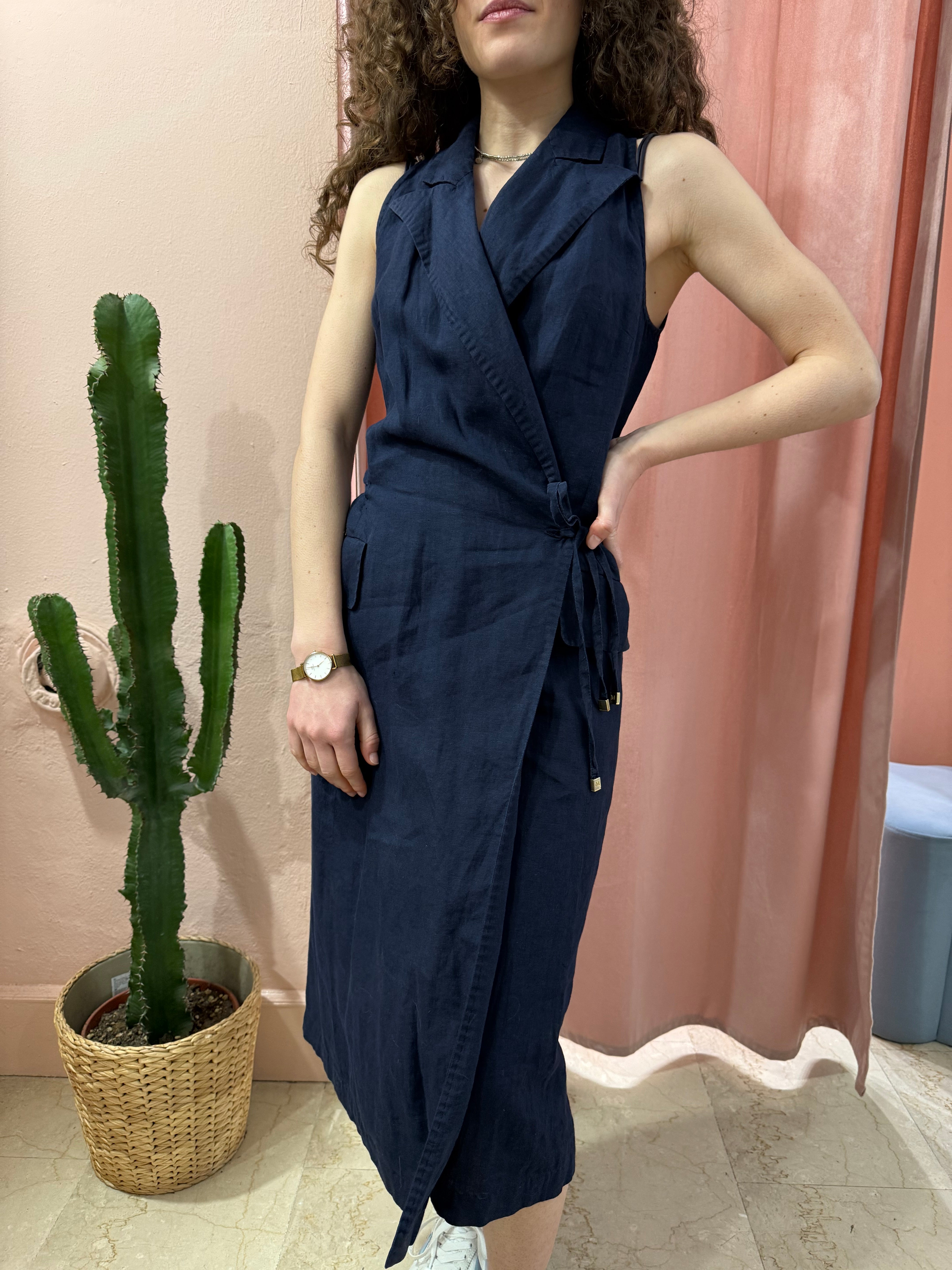 Vestito Max Mara blu in puro lino