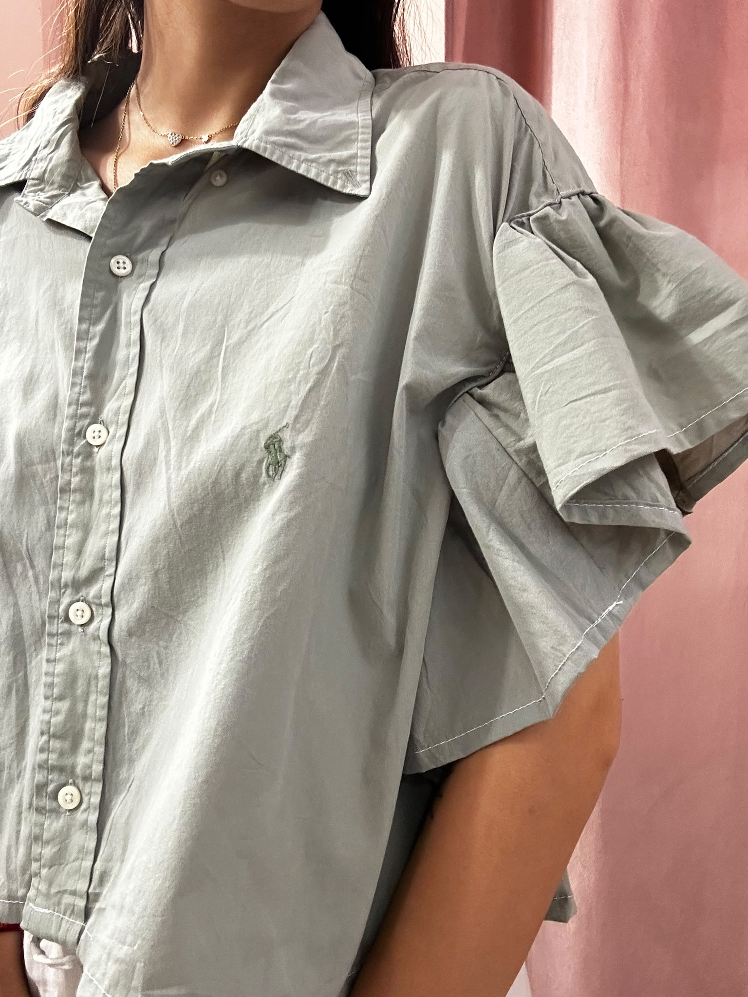 Camicia Ralph Lauren upcycling volant verde salvia