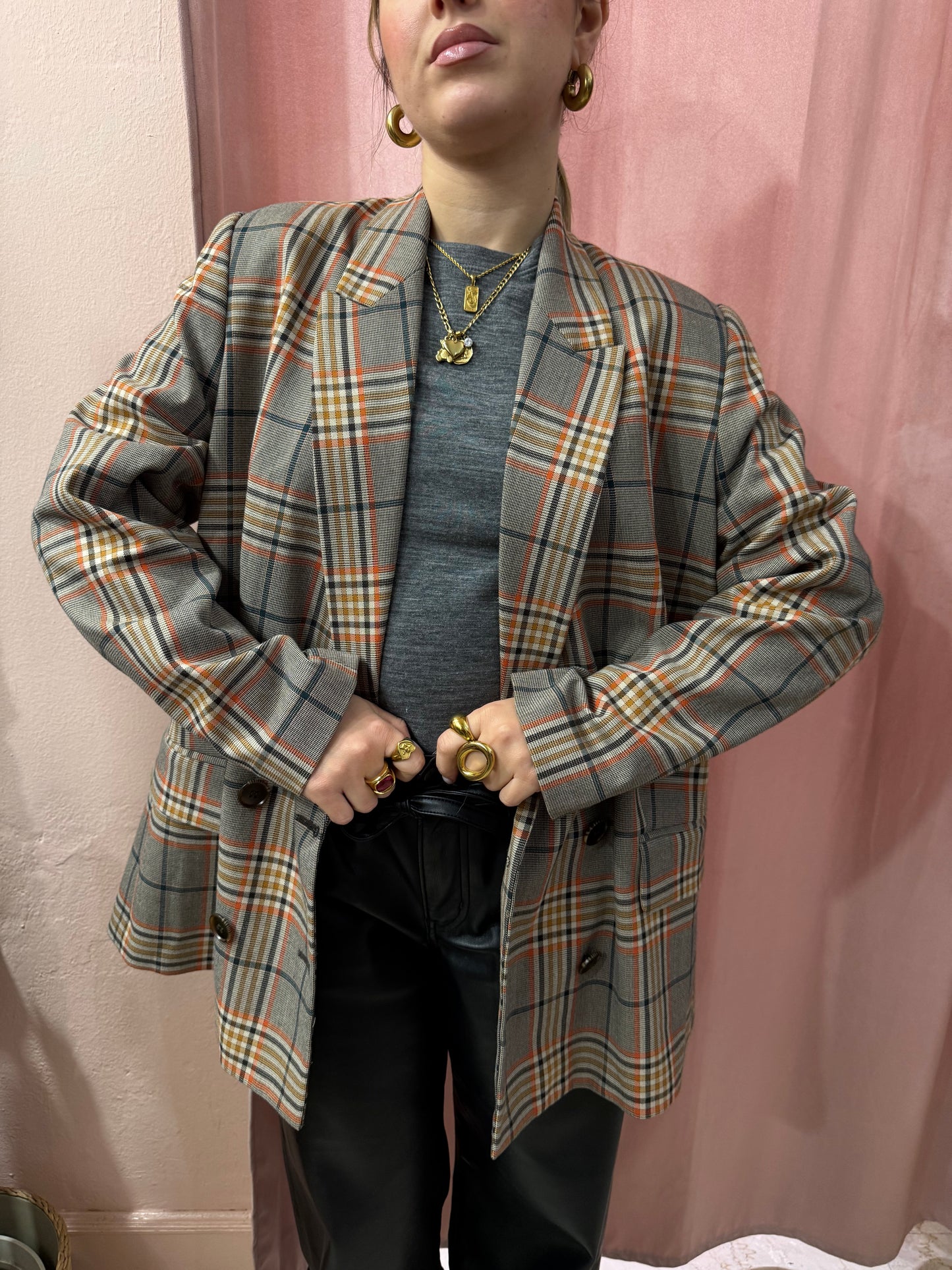 Blazer principe di Galles grigio e arancio