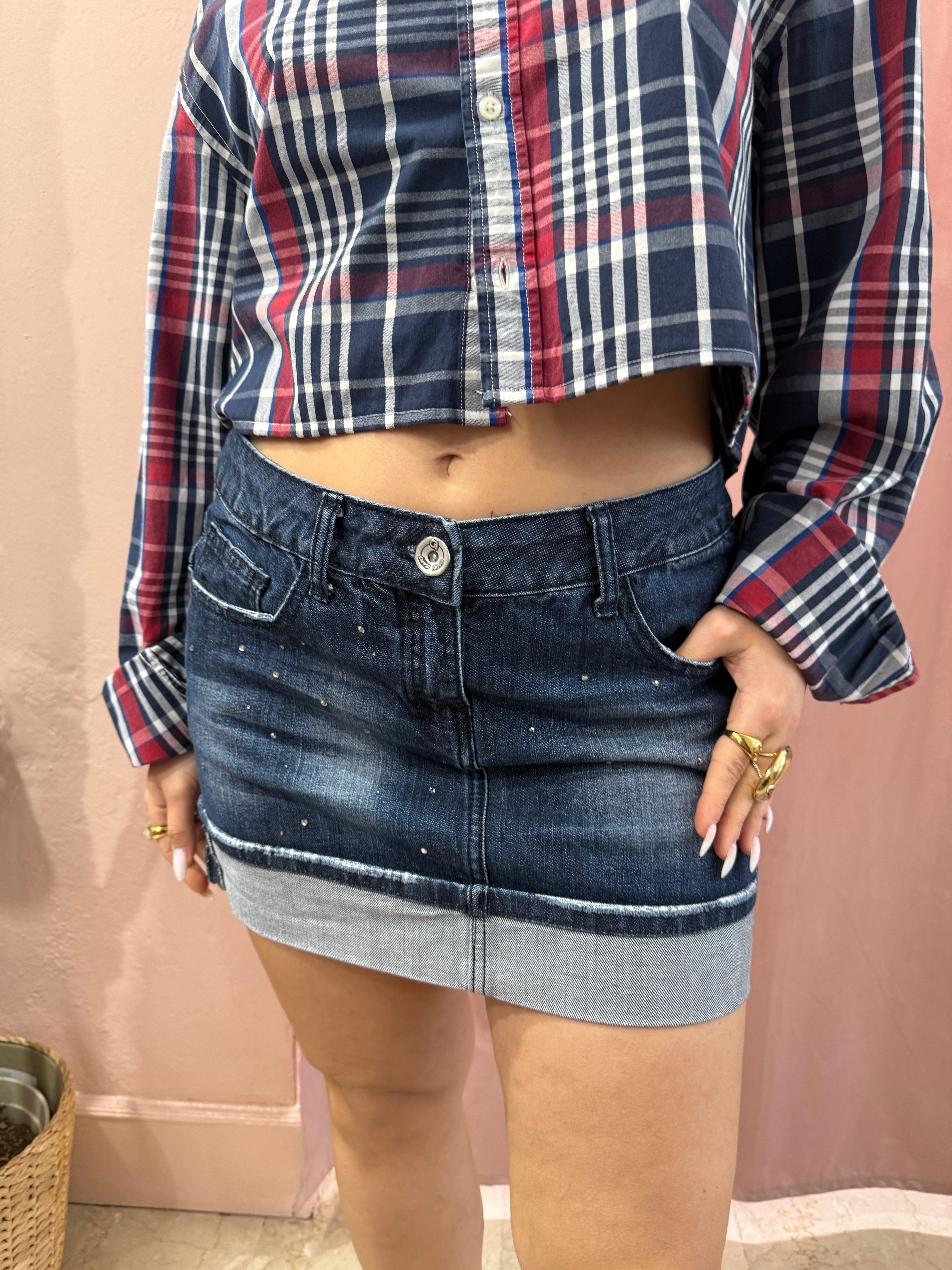 Minigonna 00s in denim con strass