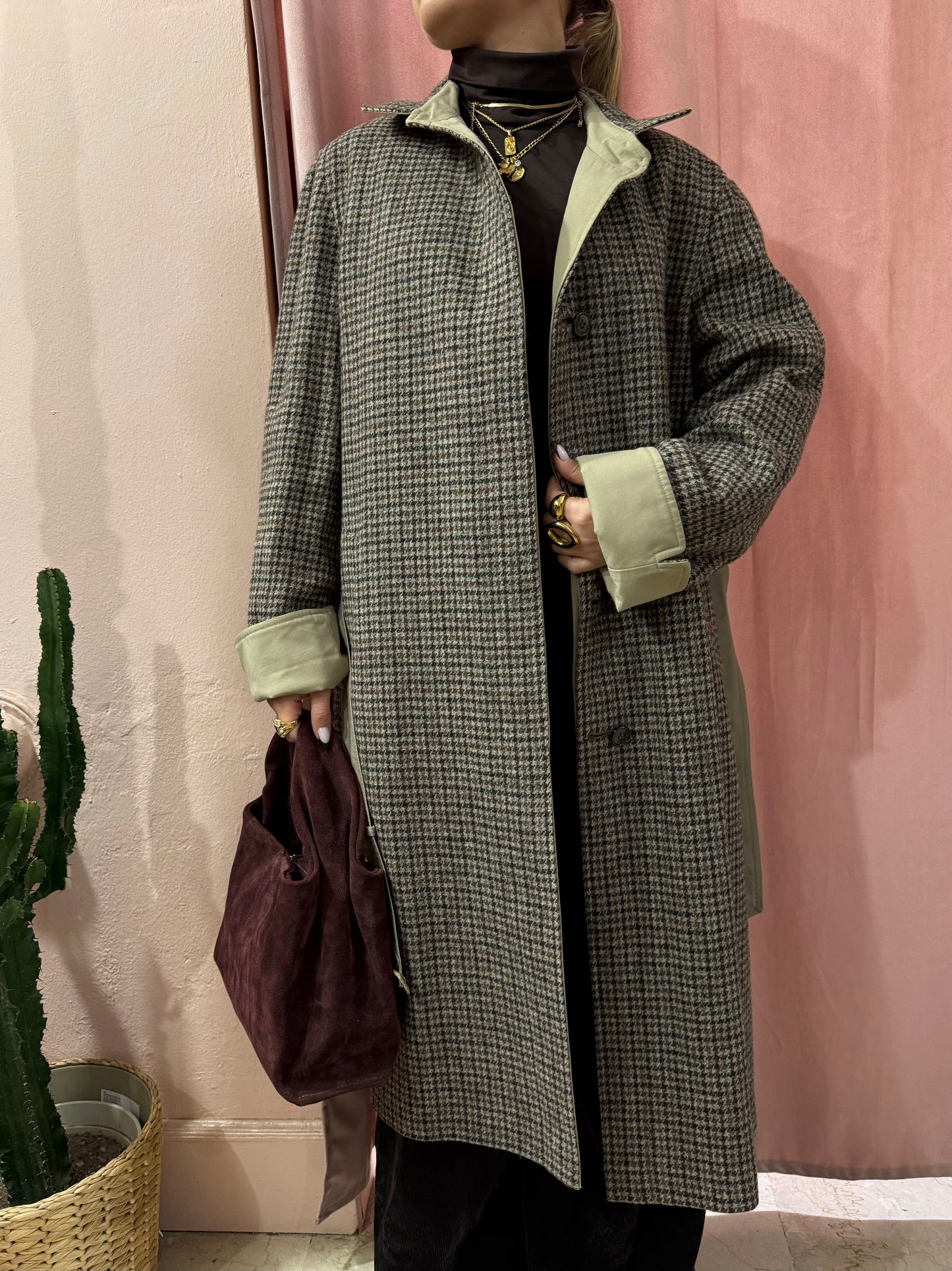 Trench in lana e cotone double face