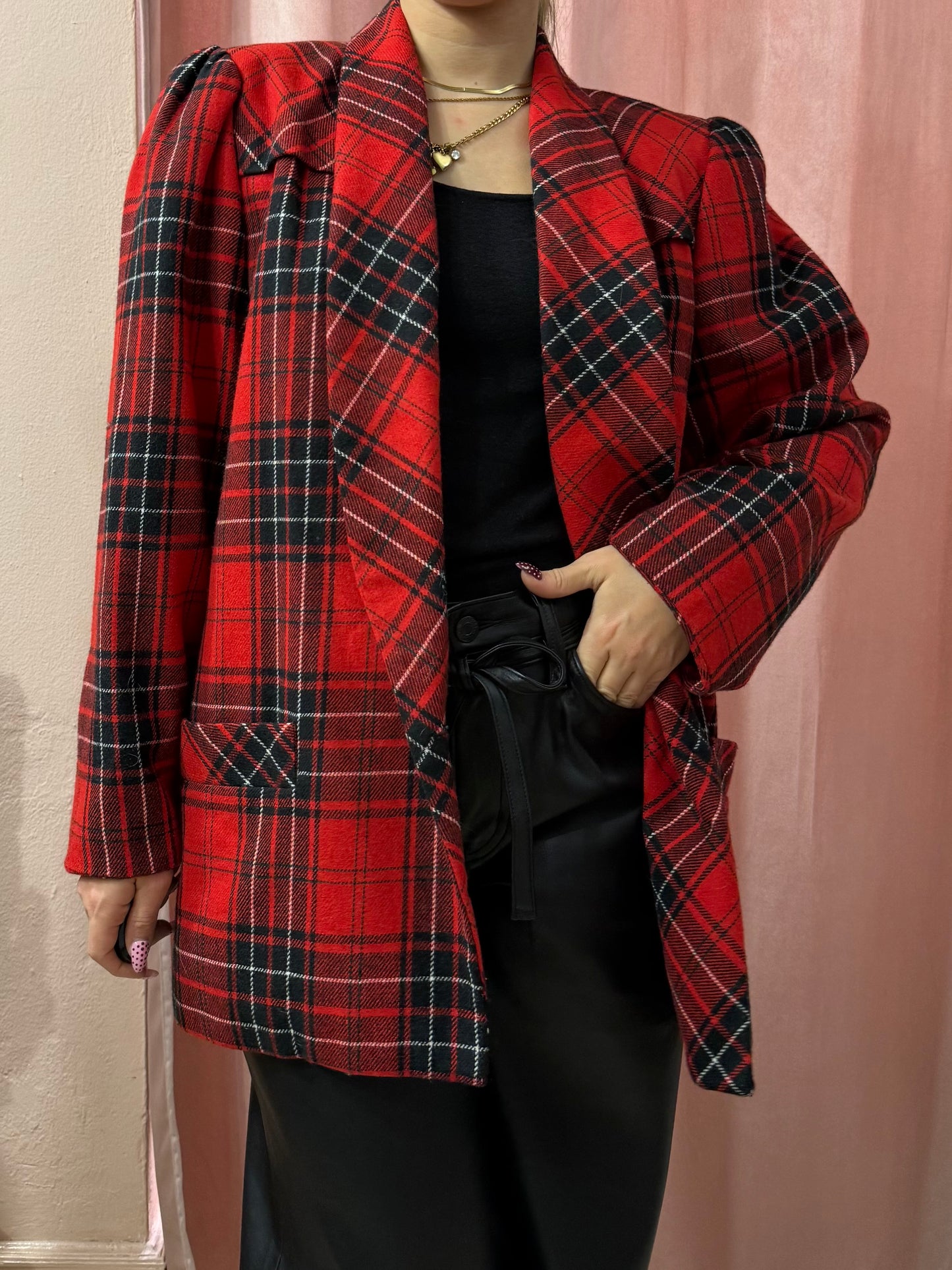 Blazer scozzese maniche a sbuffo