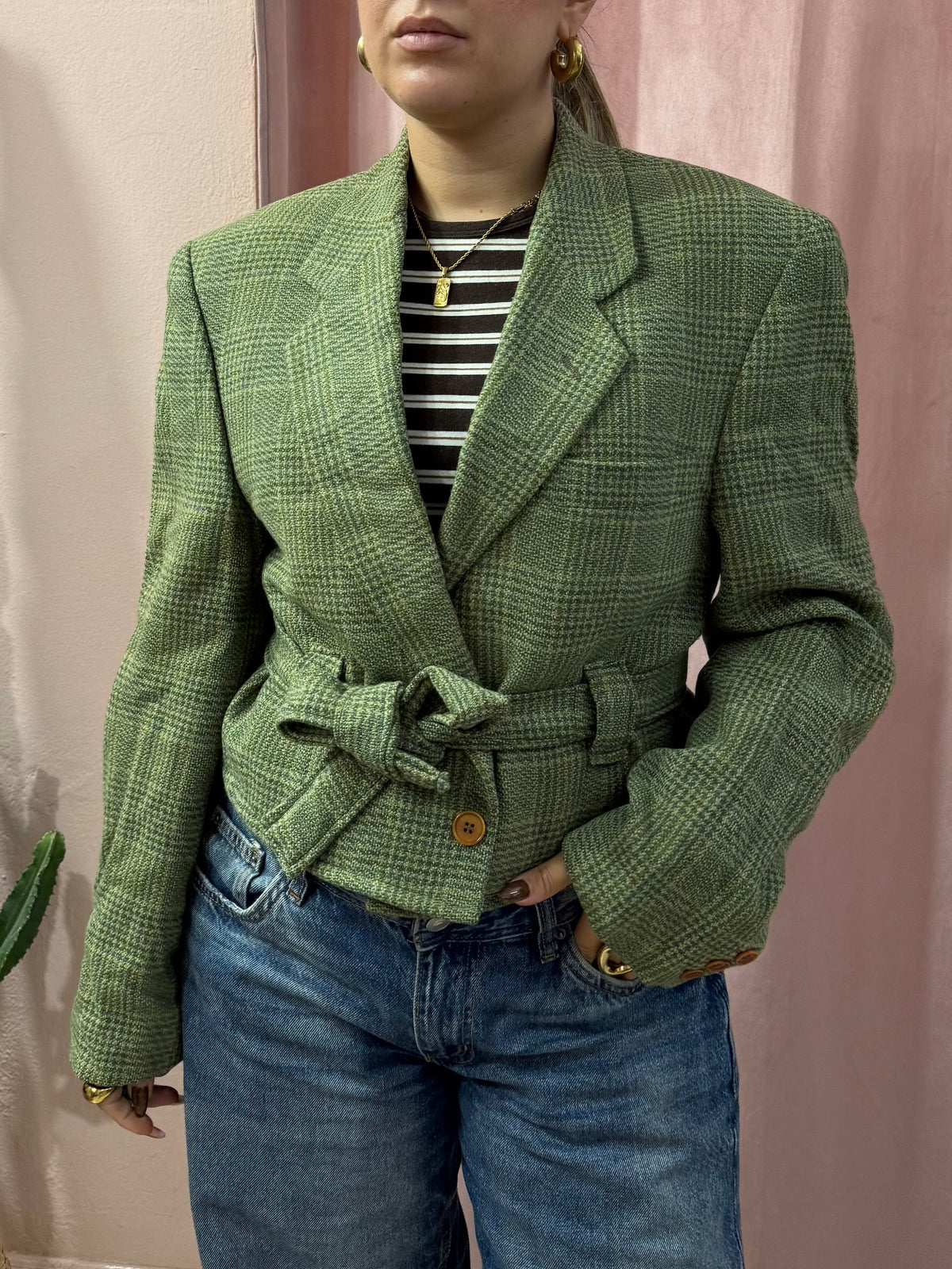 Blazer in lana upcycling verde principe di galles