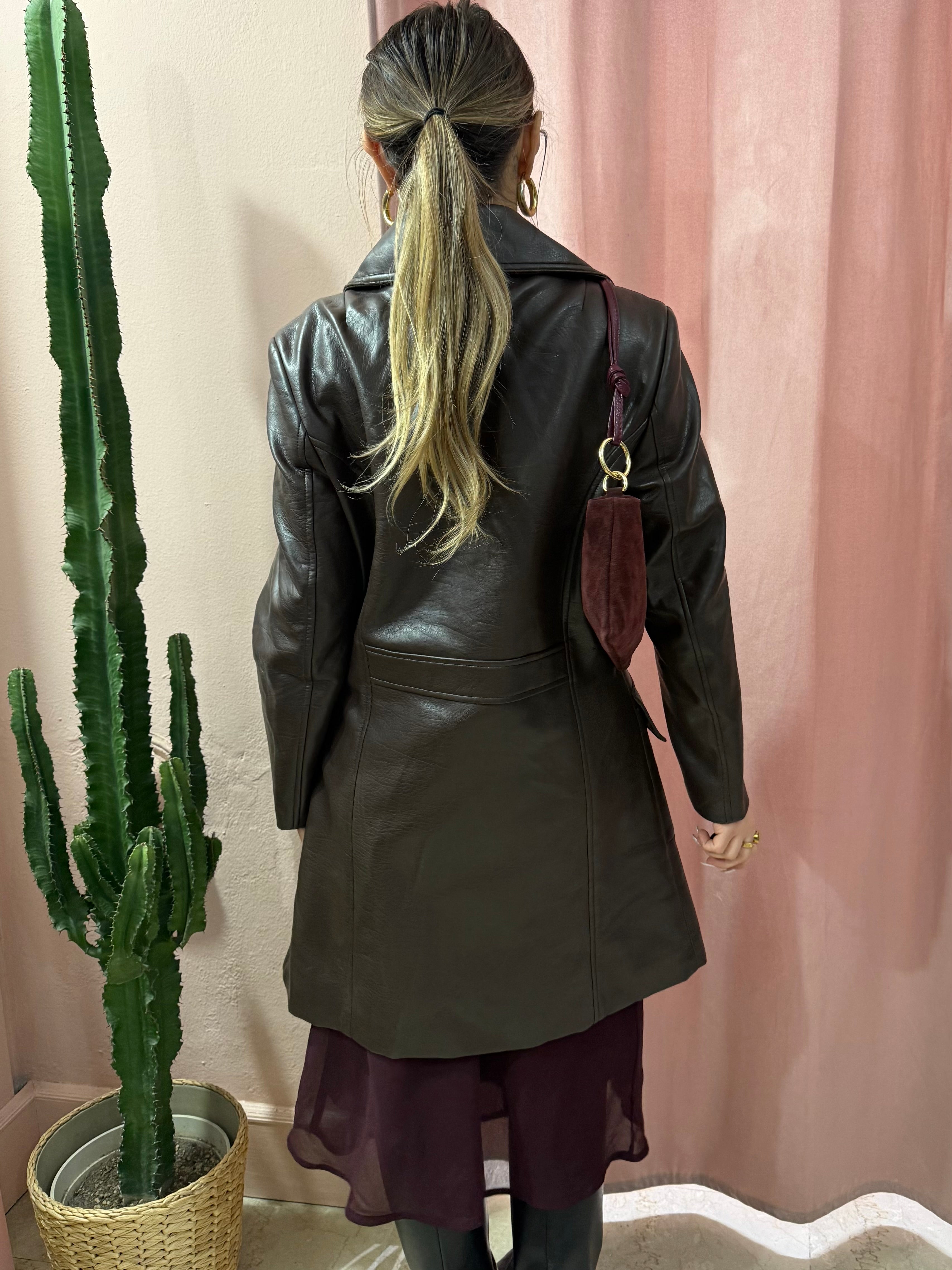 Trench vintage in vera pelle cioccolato