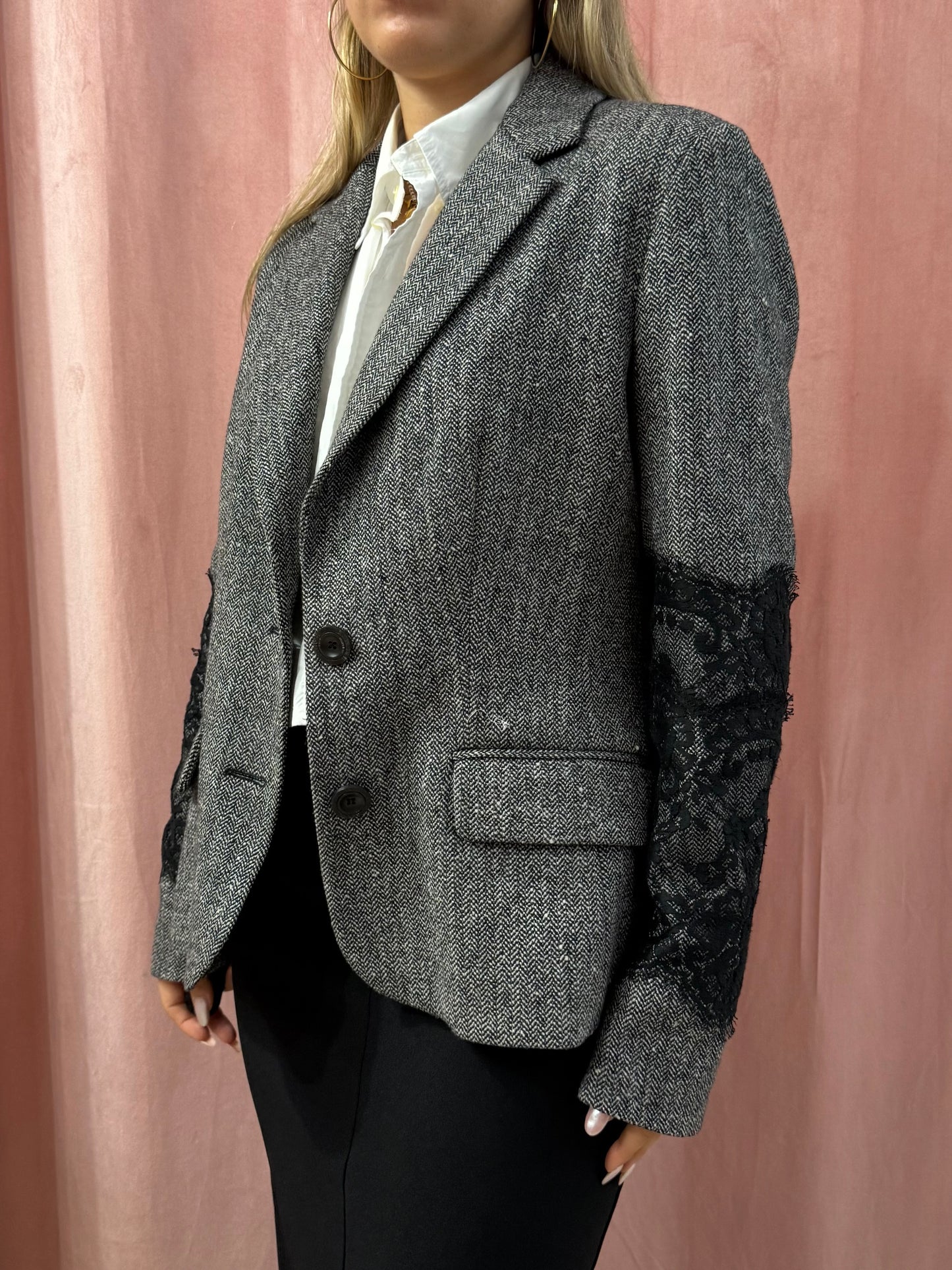 Blazer mélange dettaglio pizzo