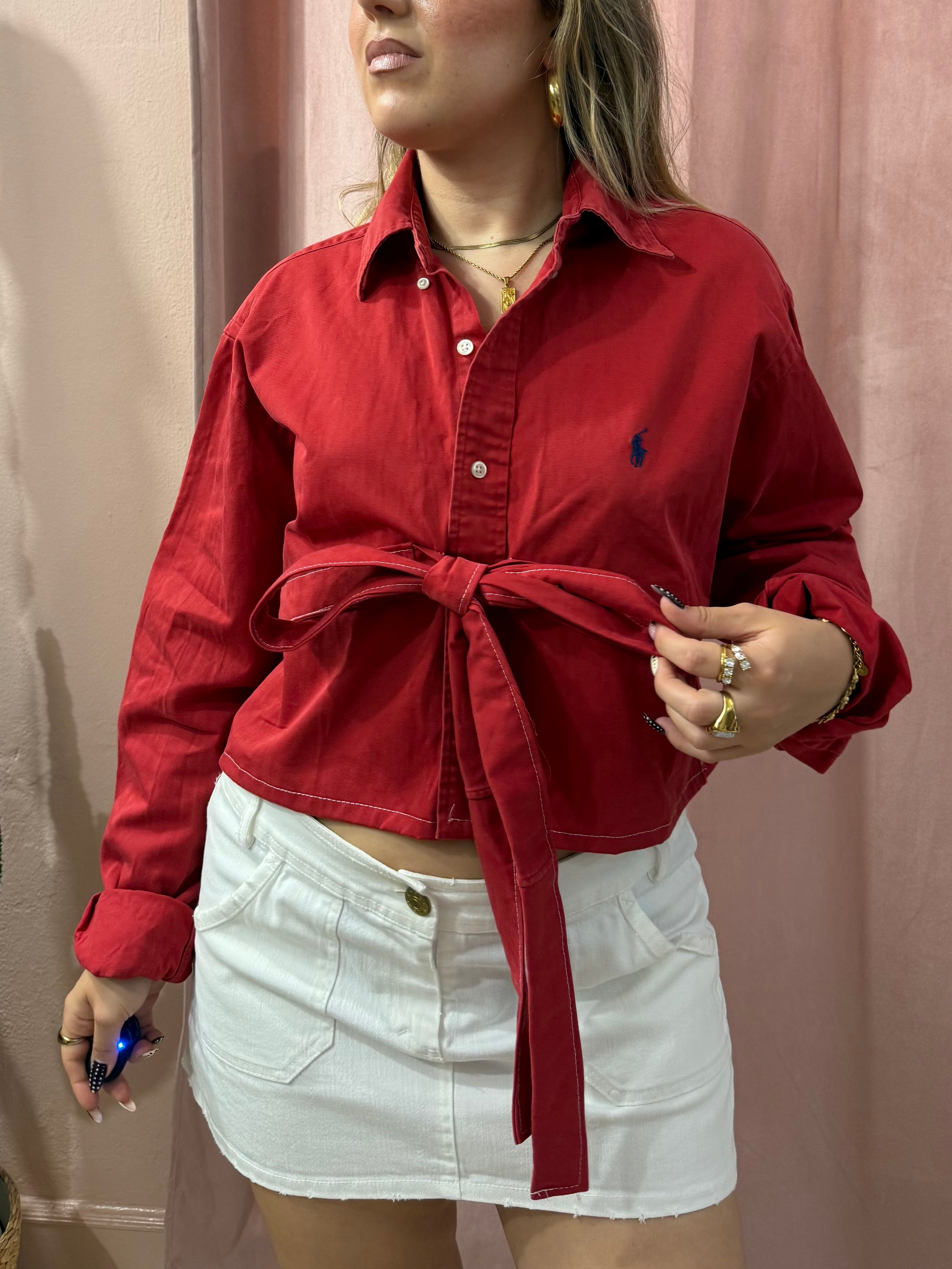 Camicia Ralph Lauren upcycling fiocco rossa
