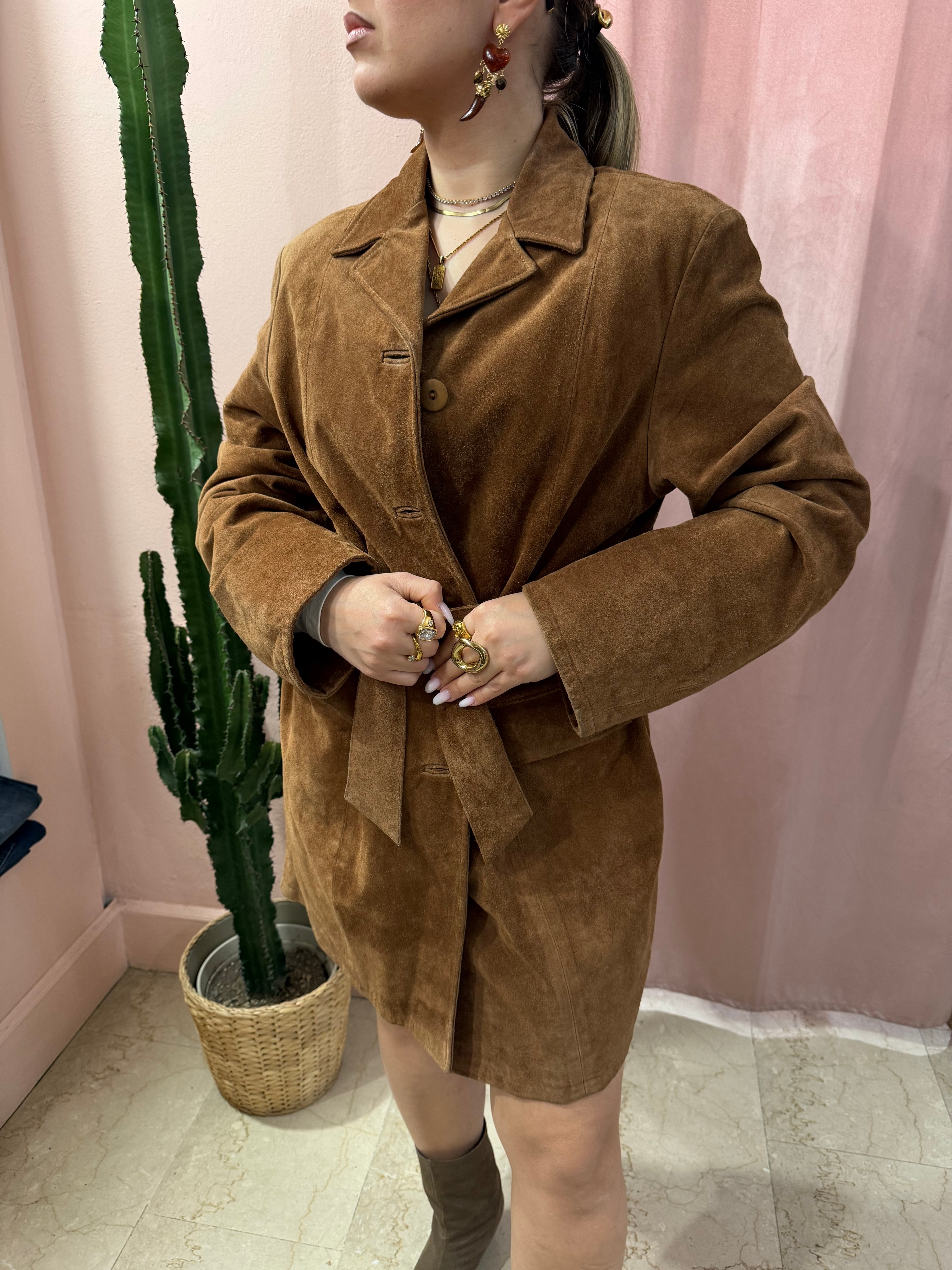 Trench in pelle scamosciato