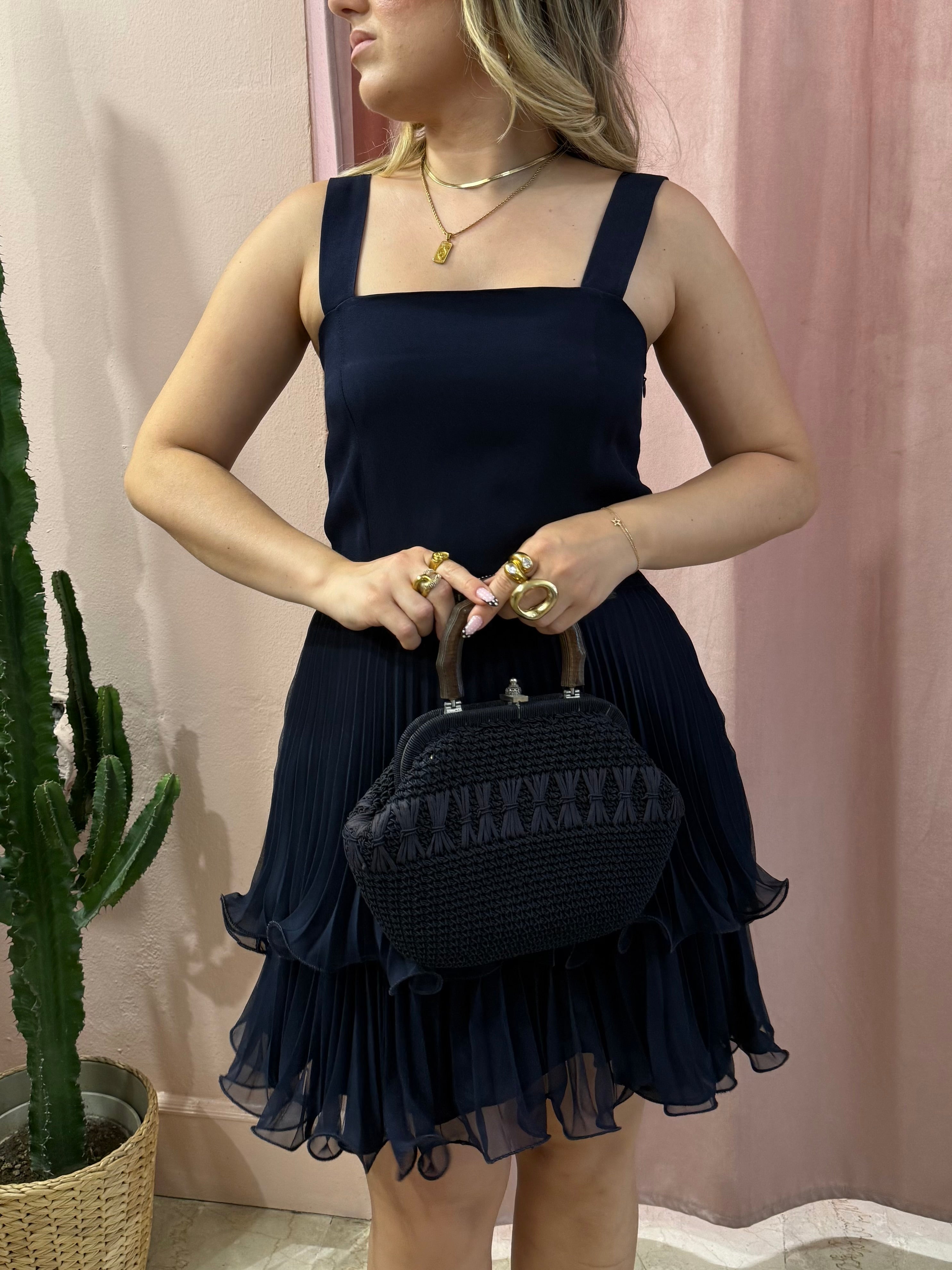 Vestitino vintage blu notte con drappeggi
