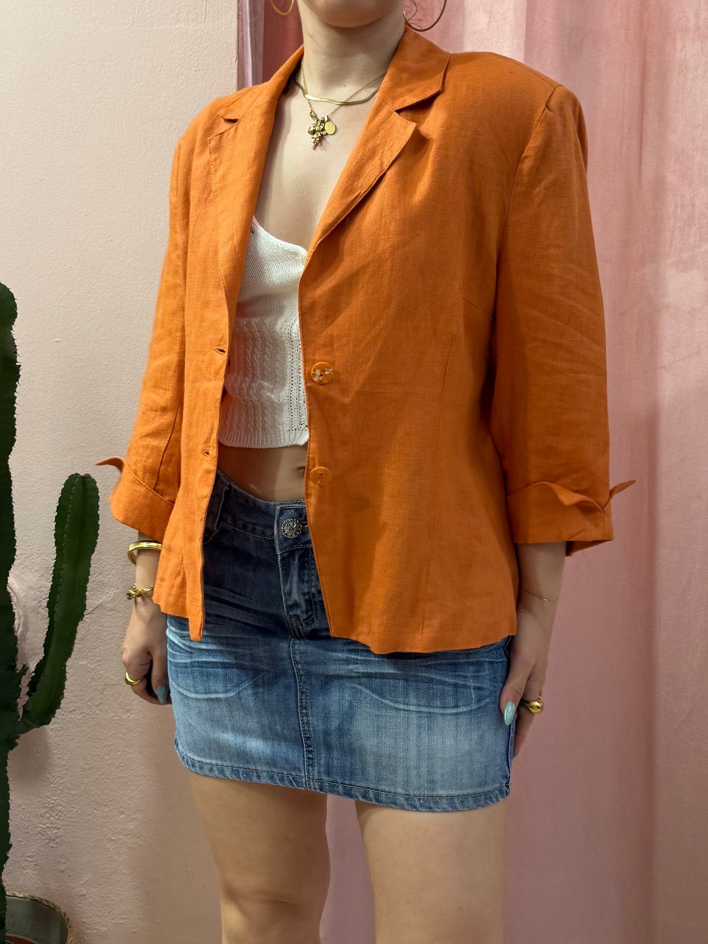 Blazer arancio in puro lino