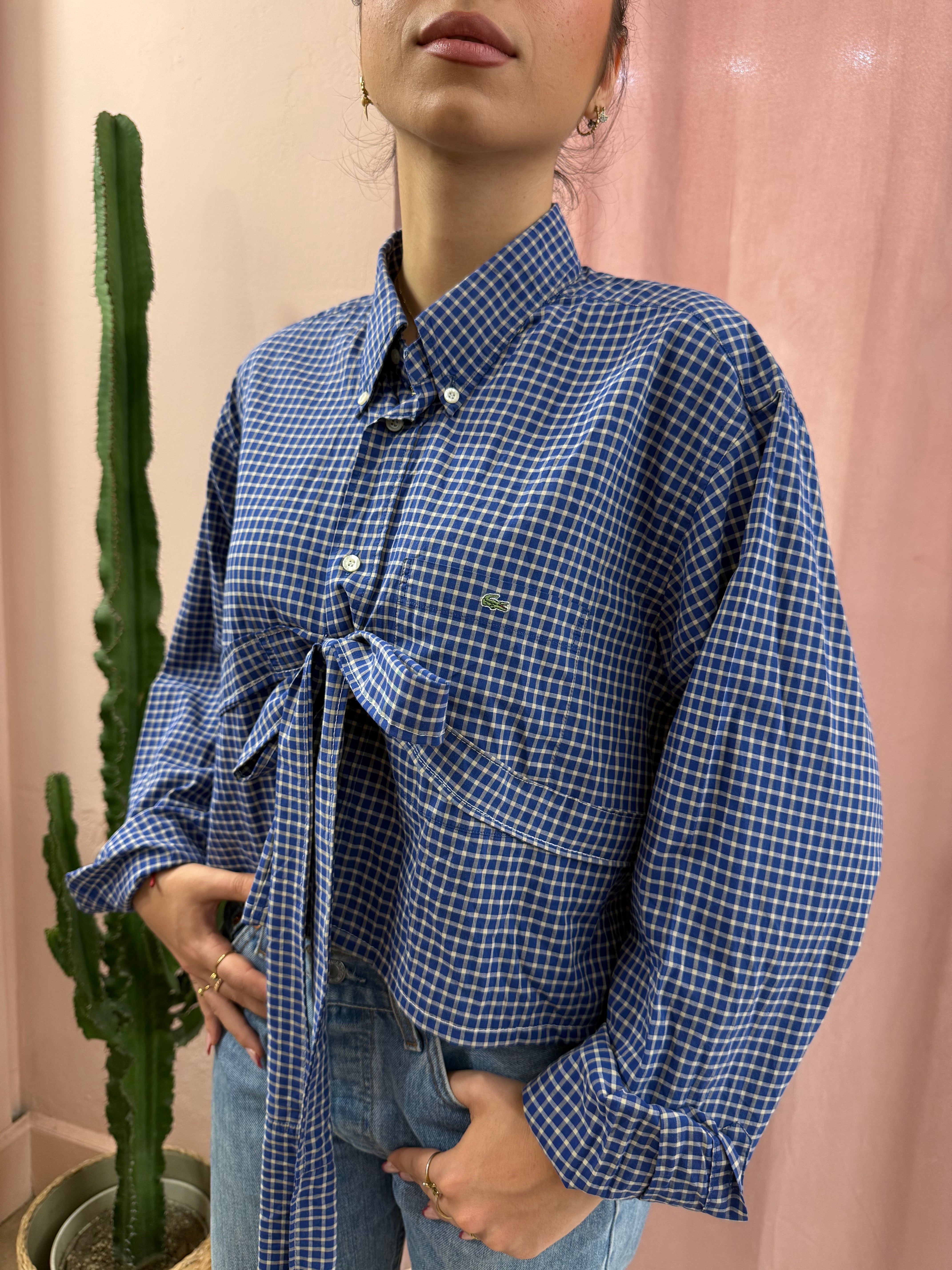 Camicia Lacoste upcycling quadretti blu