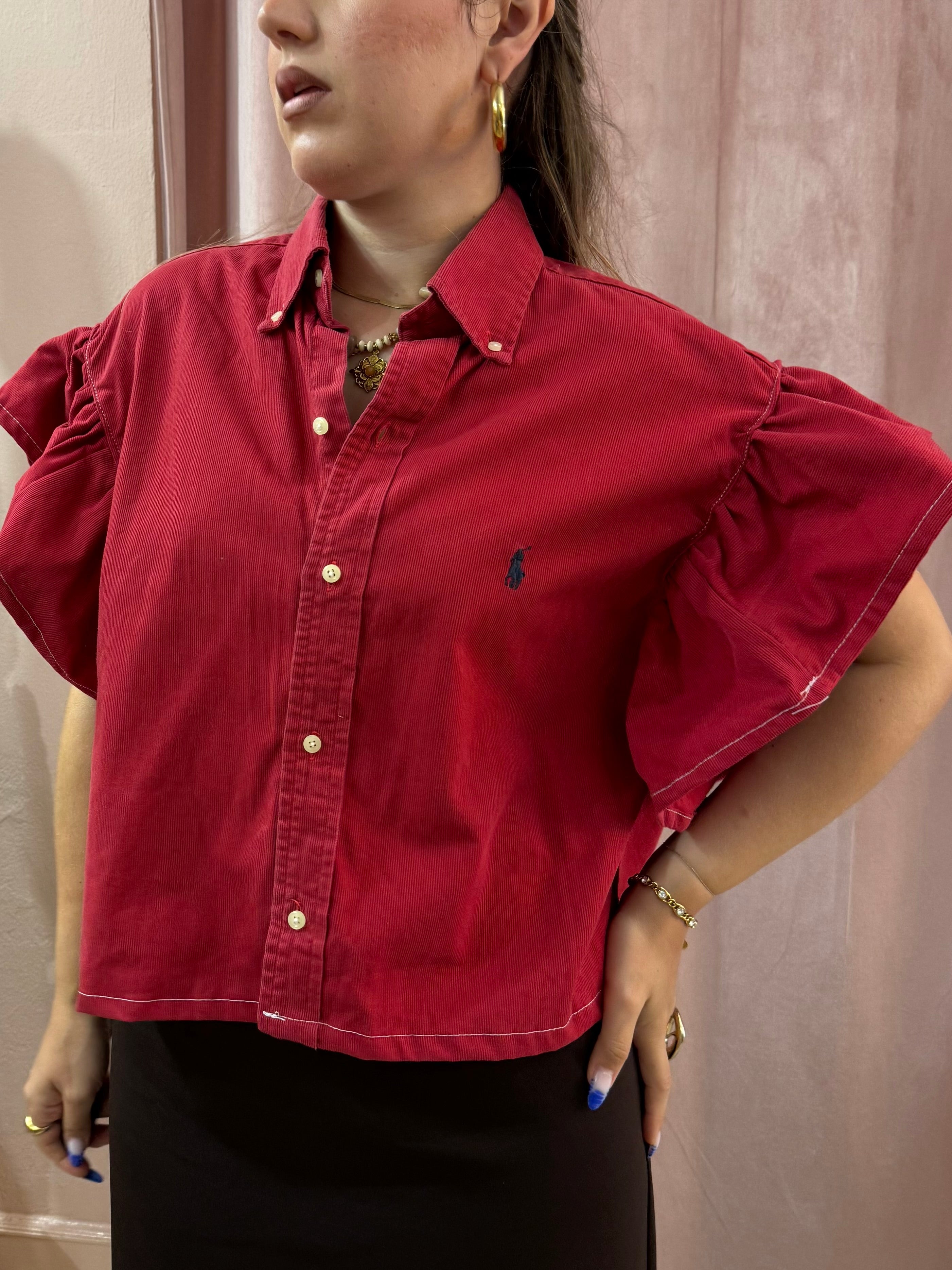 Camicia Ralph Lauren upcycling volant a costine bordeaux