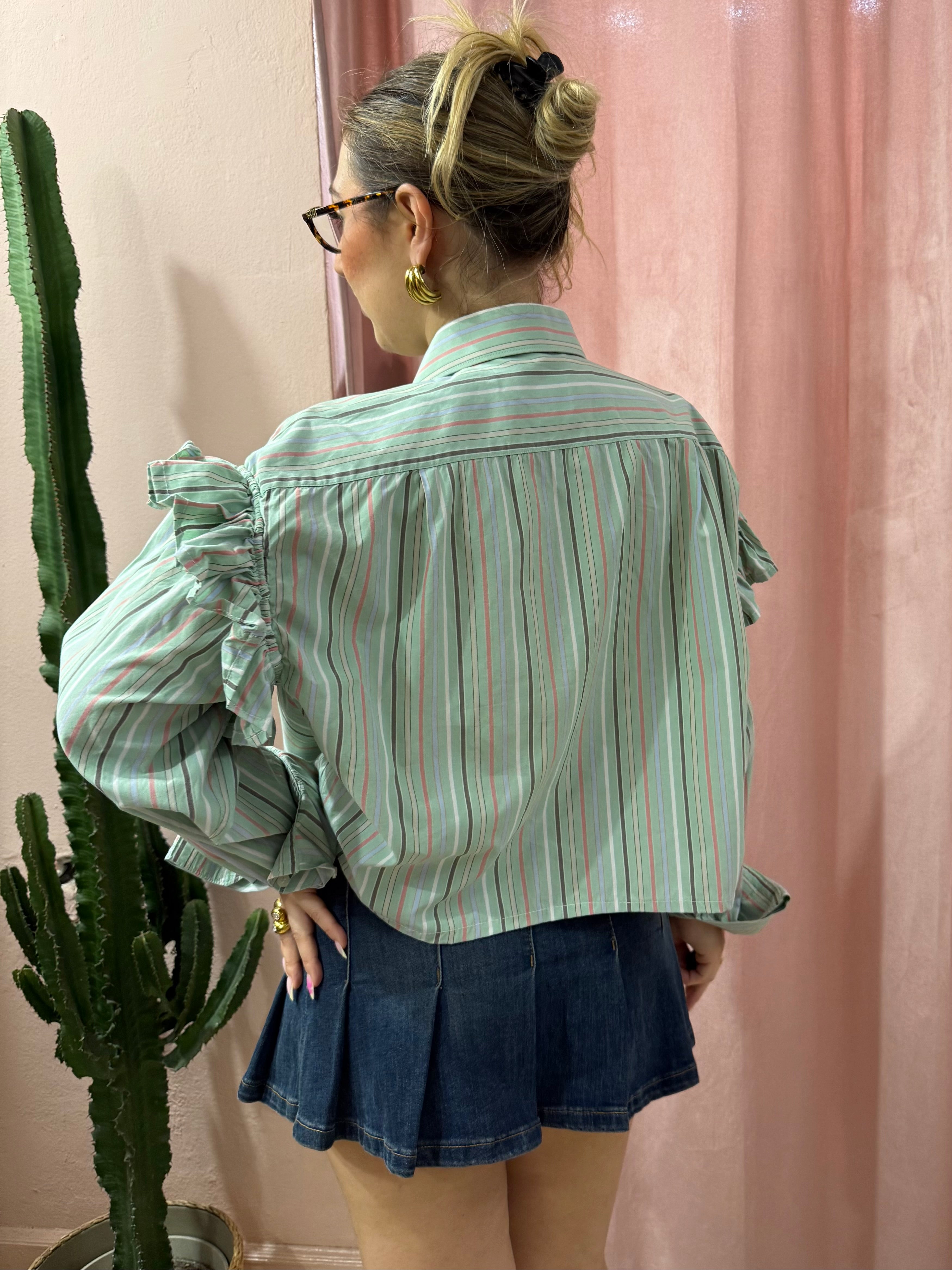 Camicia Lacoste upcycling verde salvia a righe