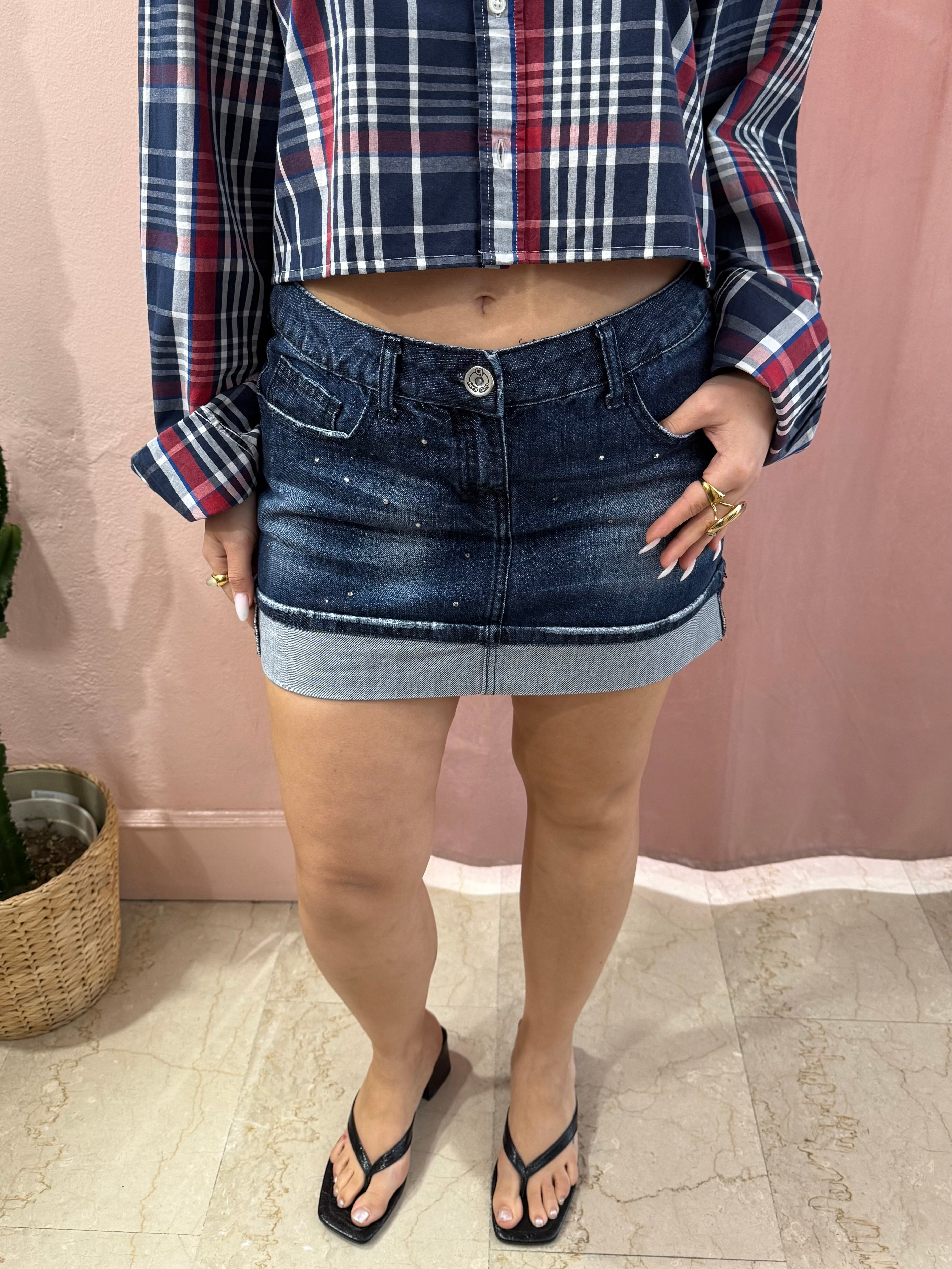 Minigonna 00s in denim con strass