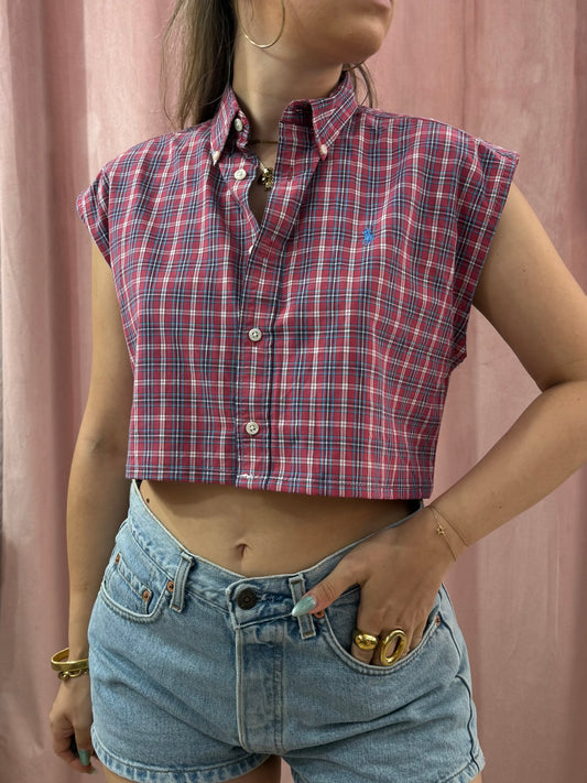 Crop top Ralph Lauren a quadretti sul rosso