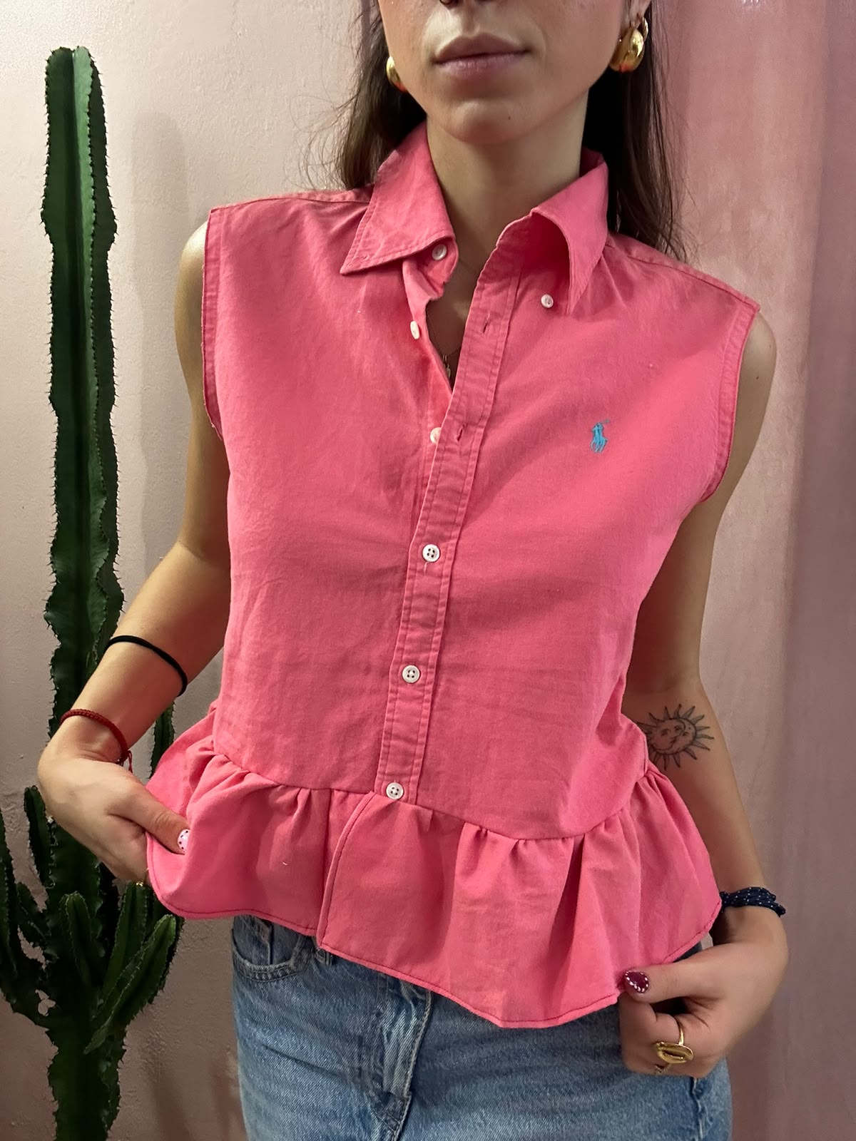 Camicia Ralph lauren upcycling volant fucsia