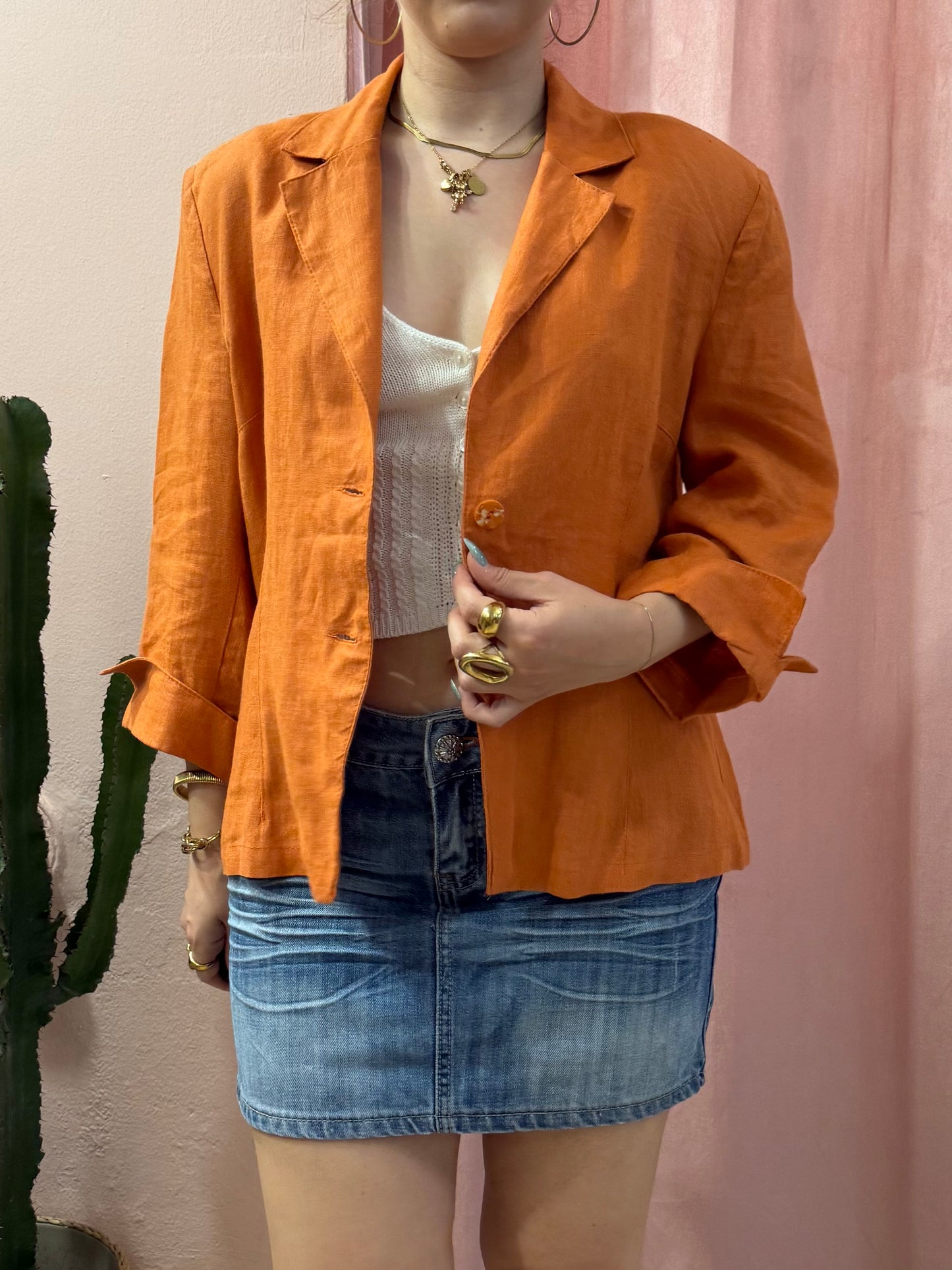 Blazer arancio in puro lino