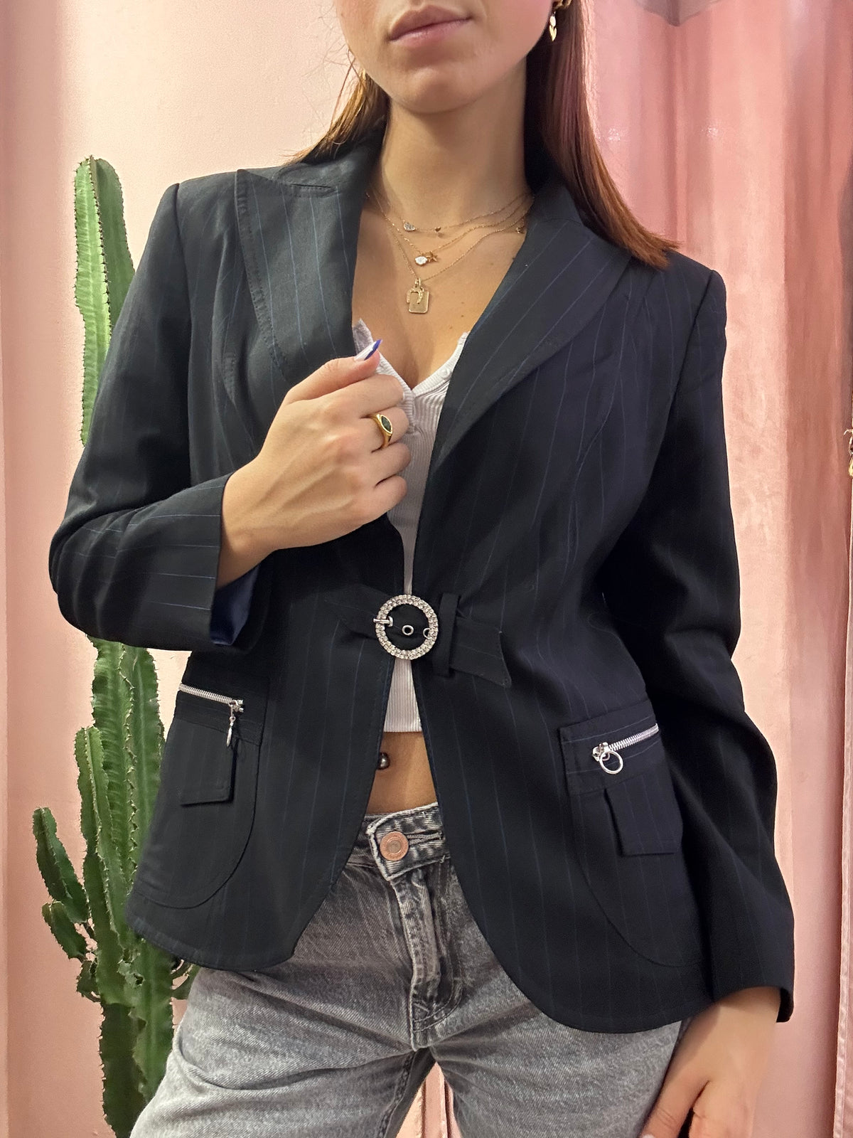 Blazer 00s gessato con cinturino