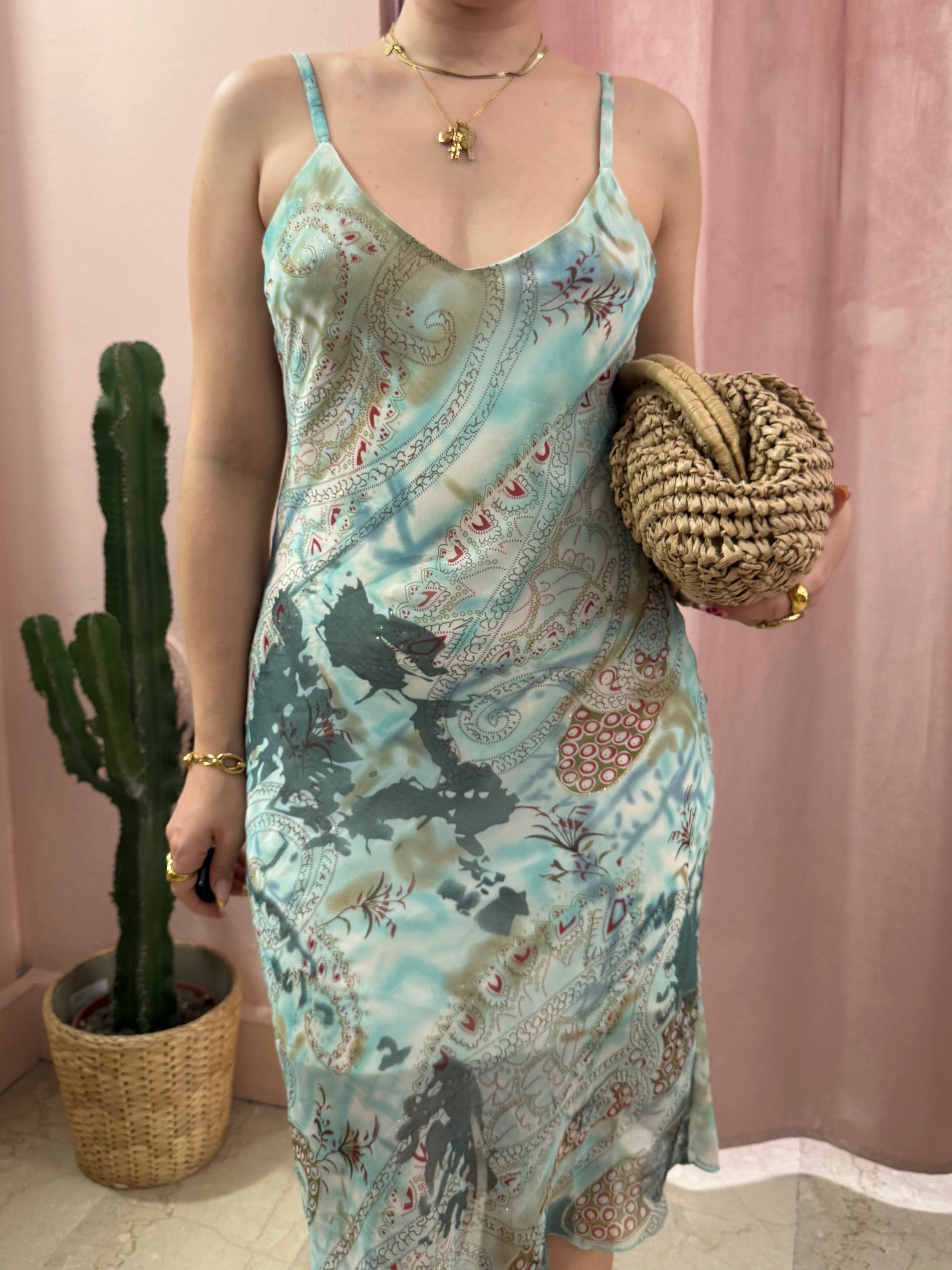 Vestito midi turchese in fantasia