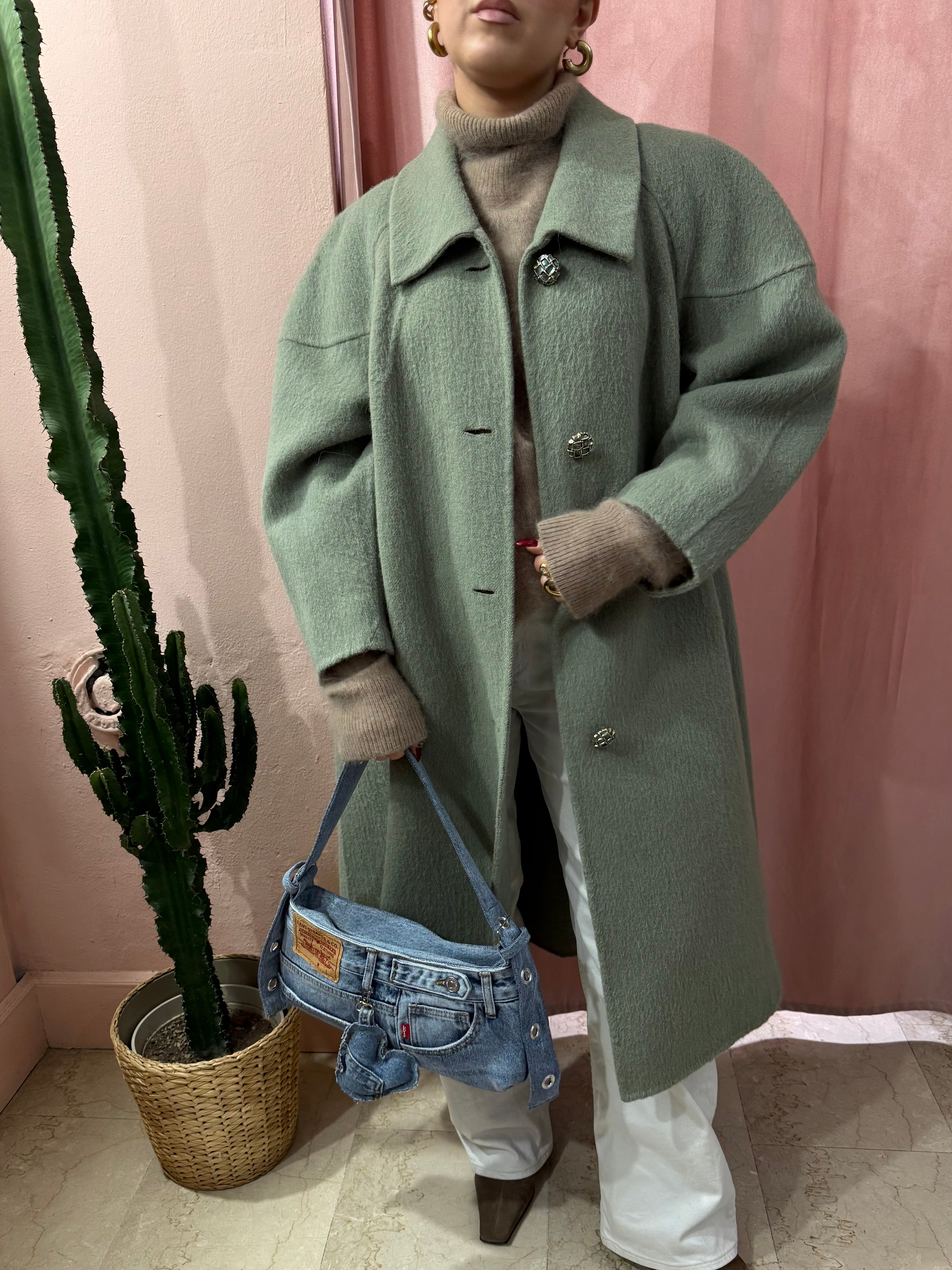 Cappotto vintage in lana salvia