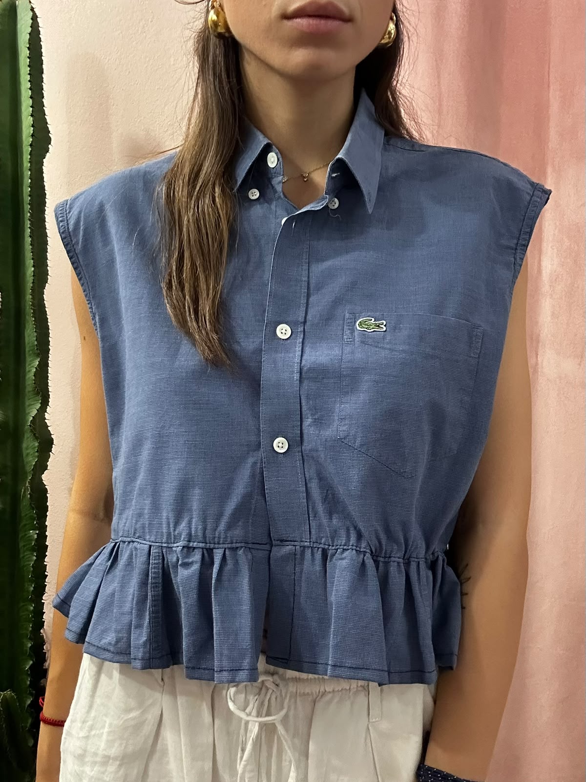 Camicia Lacoste upcycling volant blu navy
