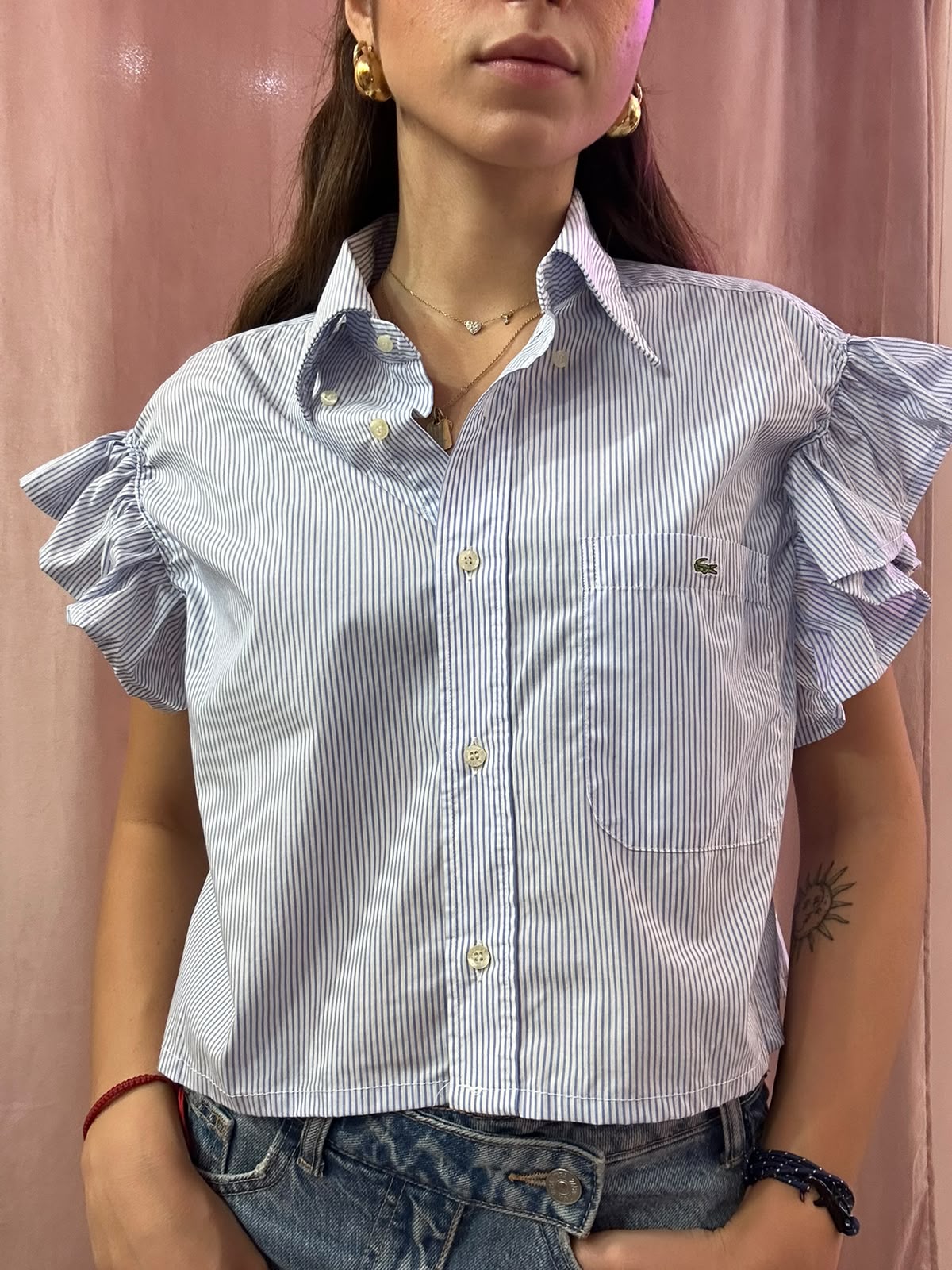 Camicia lacoste upcycling volant a righe